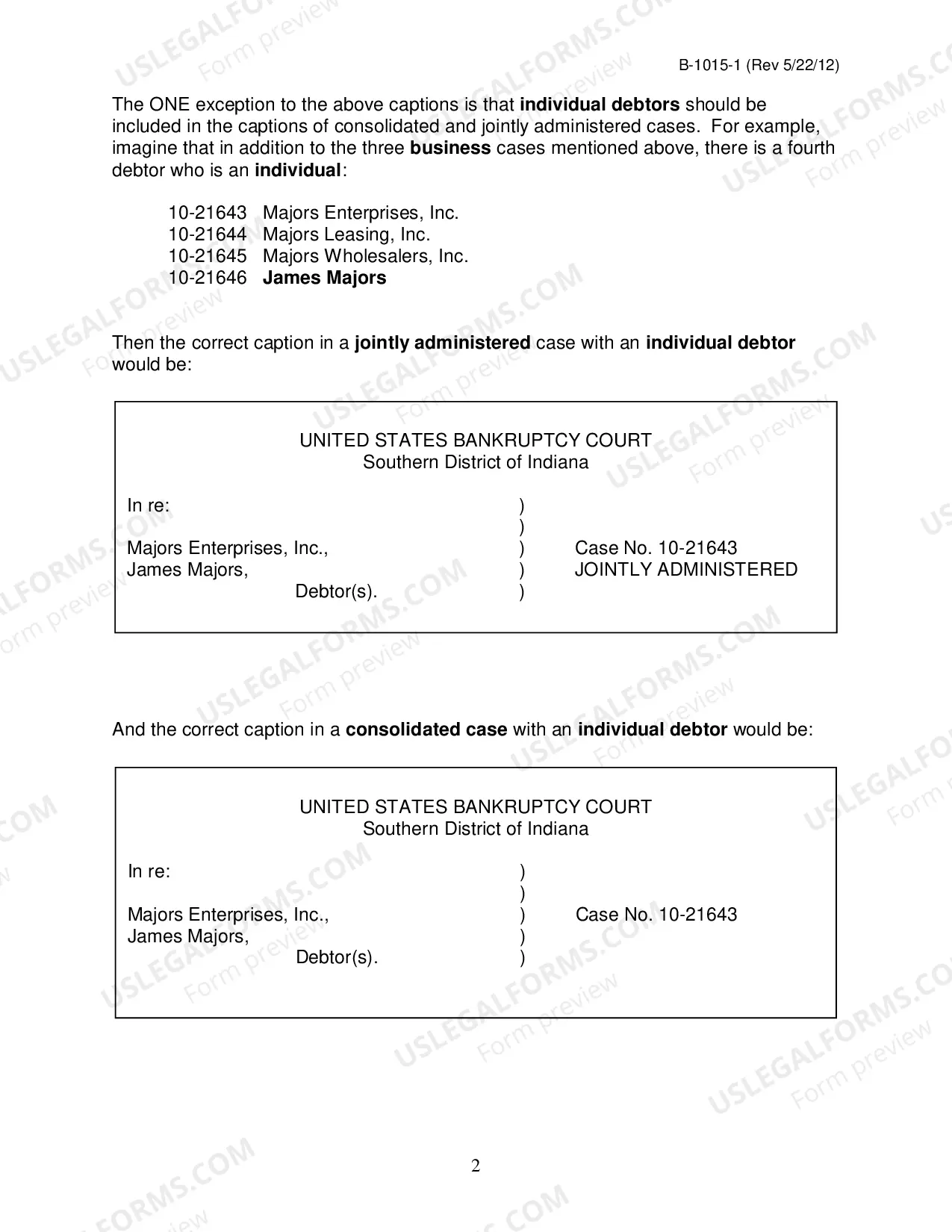 Preview Jointly Administered and Consolidated Cases- Caption Samples