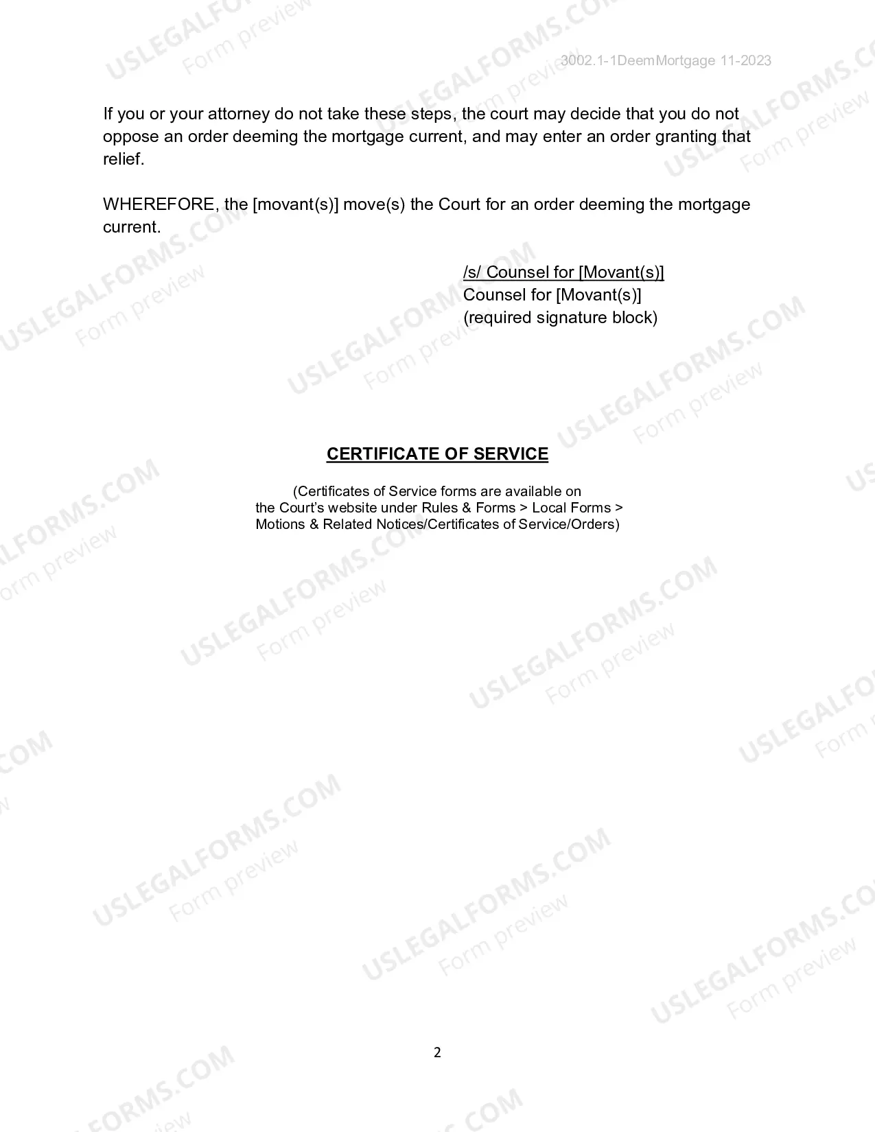 Preview Deem Mortgage Current, Motion and Notice (Combined)
