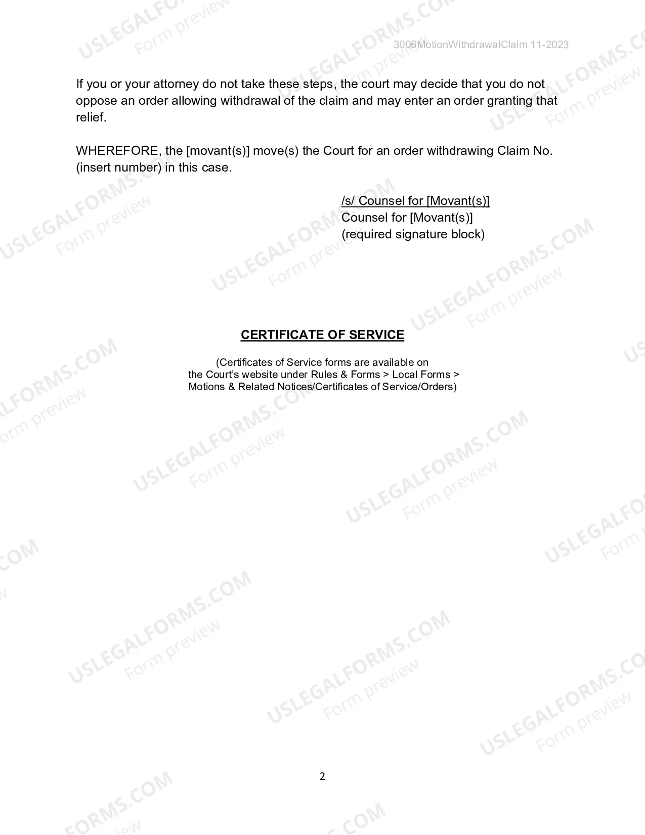 Preview Withdraw Claim, Motion and Notice (Combined)