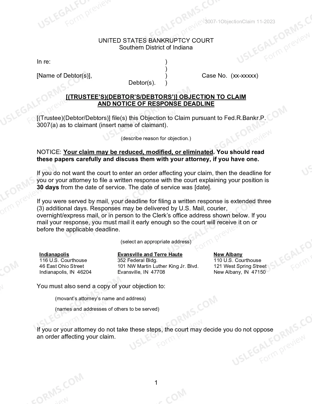 Preview Objection to Claim