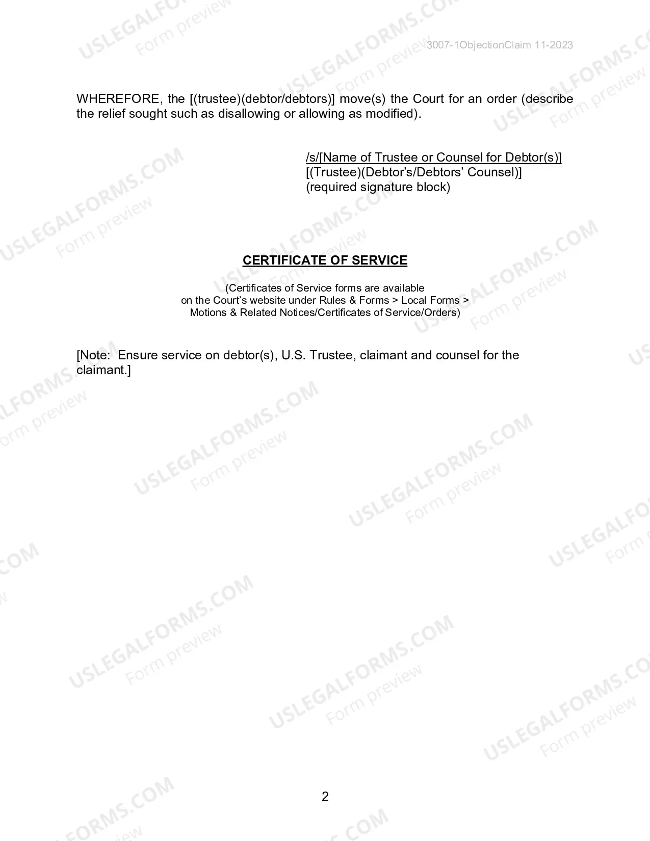 Preview Objection to Claim