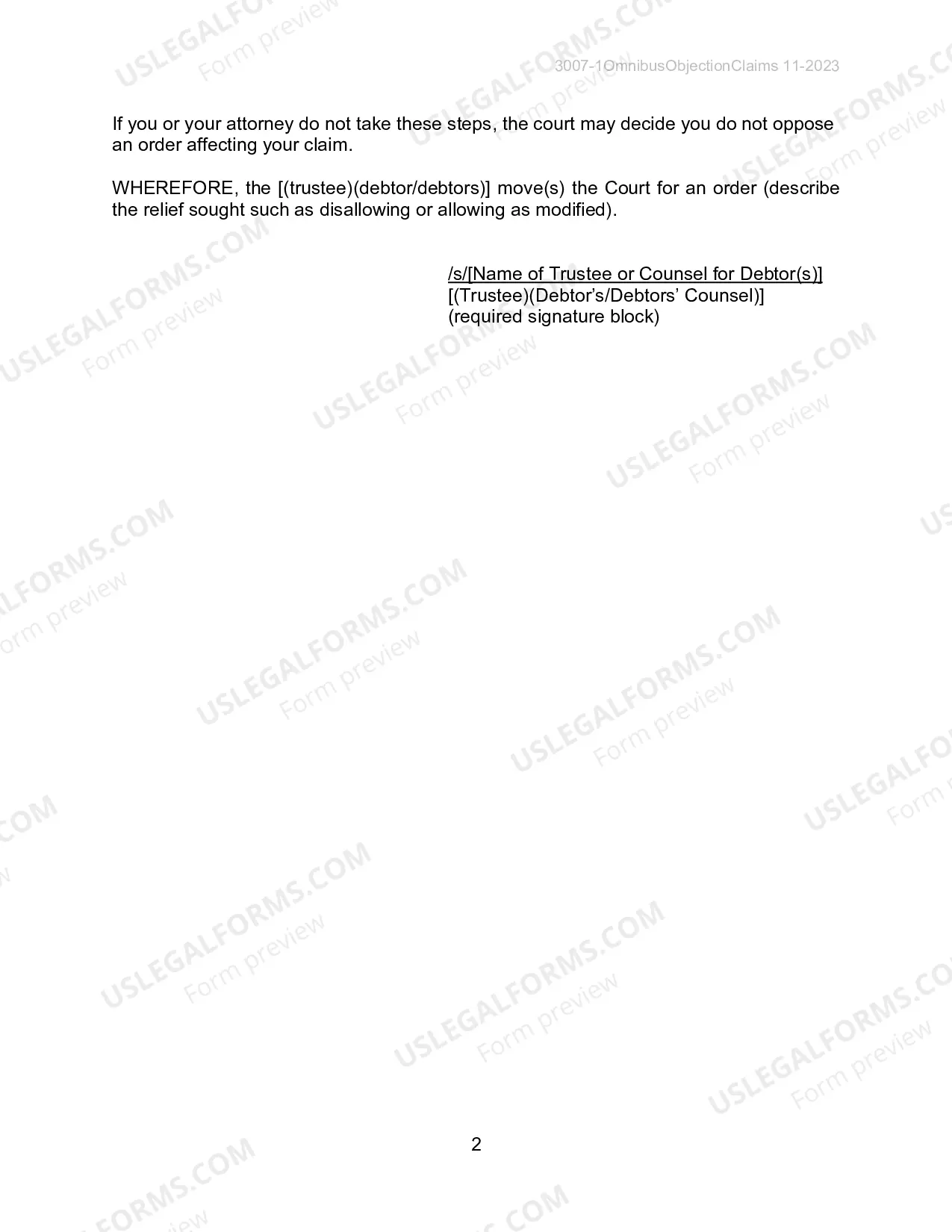 Preview Omnibus Objections to Claims
