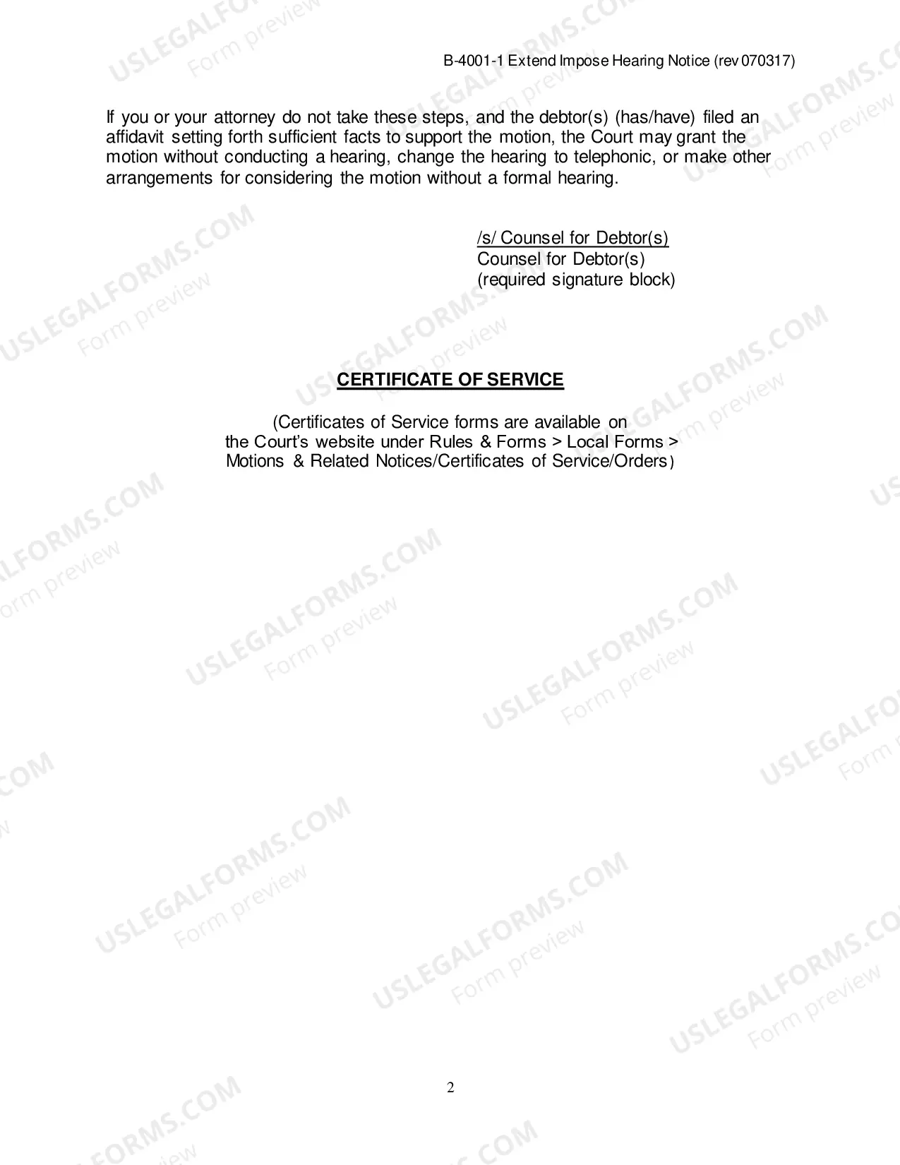 Preview Hearing Notice, Motion to Extend/ Impose Stay