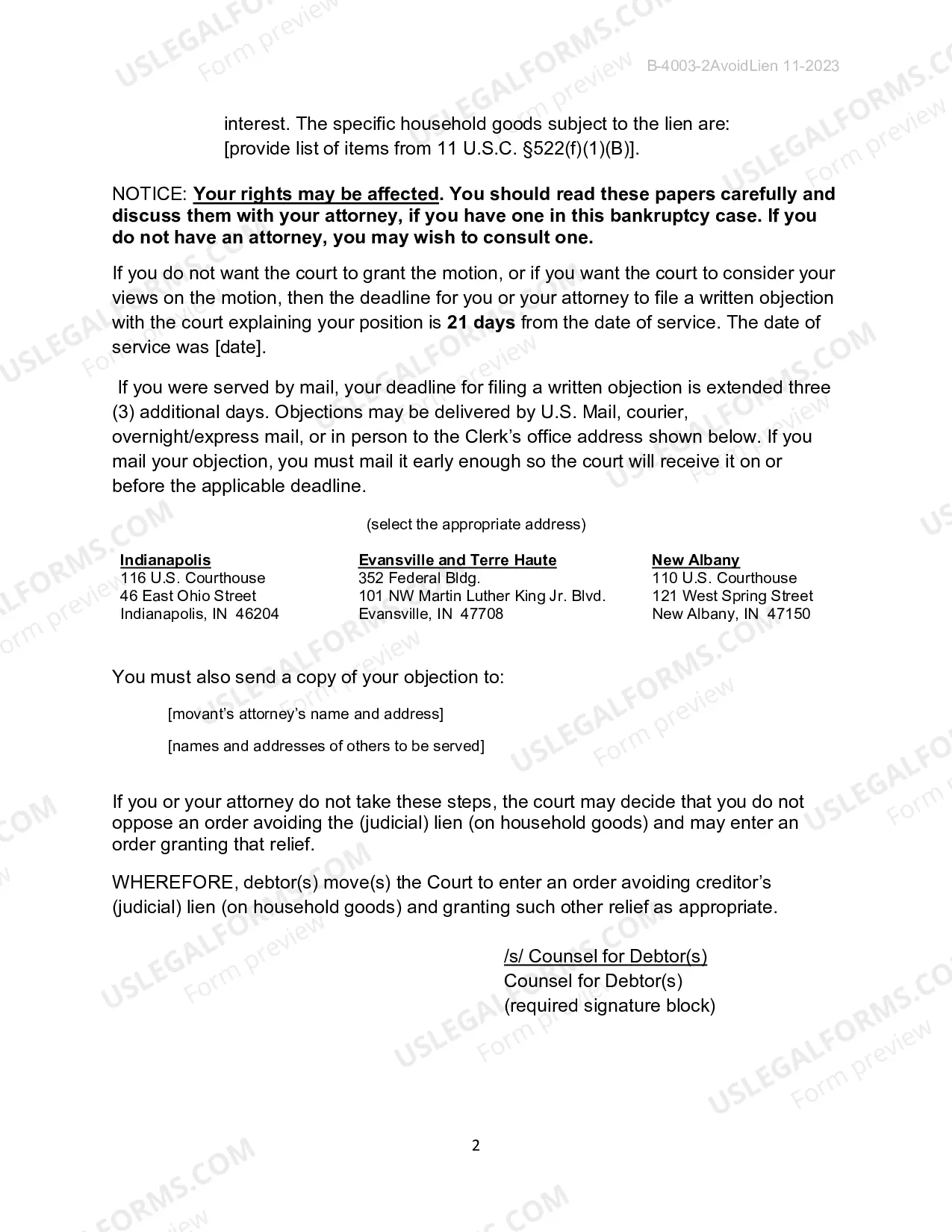 Preview Motion To Avoid Judicial Lien