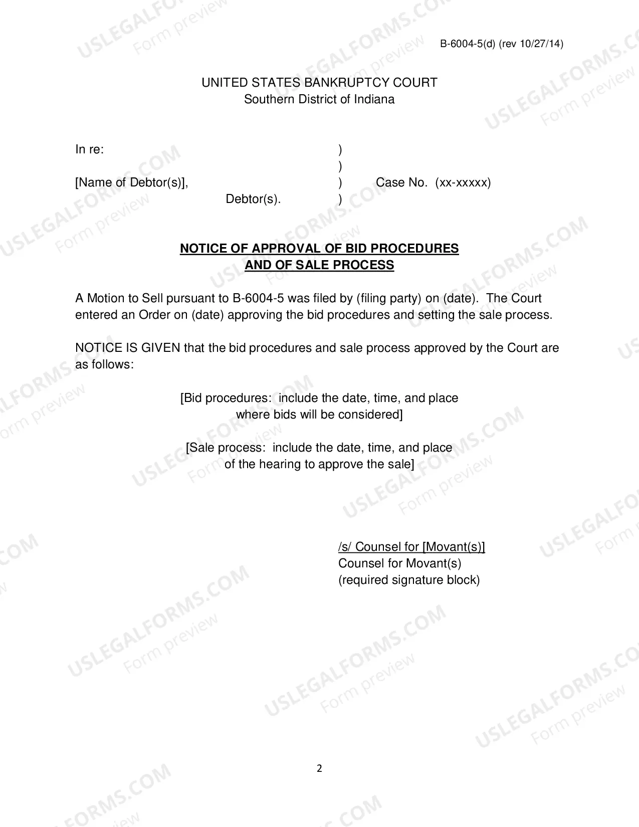 Preview Approval of Bid Procedures and Sale Process, Notice
