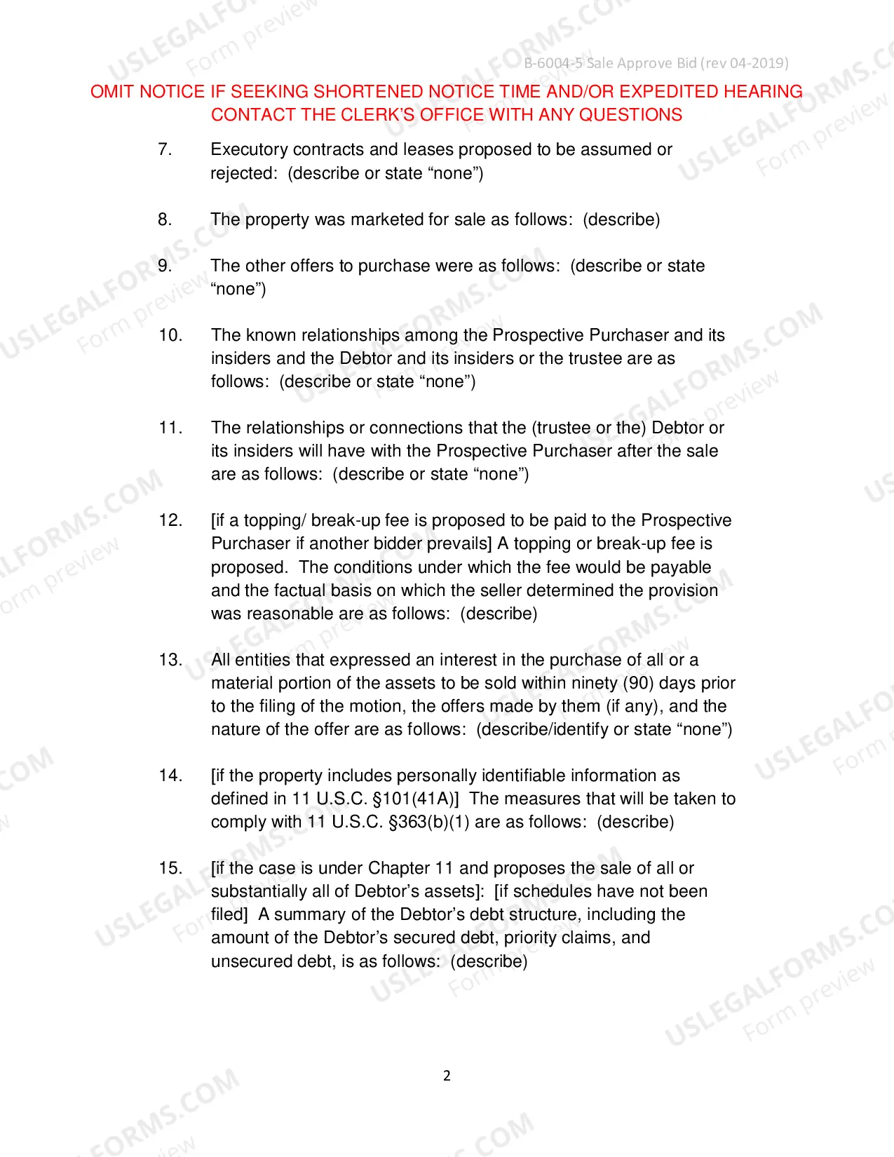 Preview Sell and approve bid procedures, Motion and Notice (Combined)