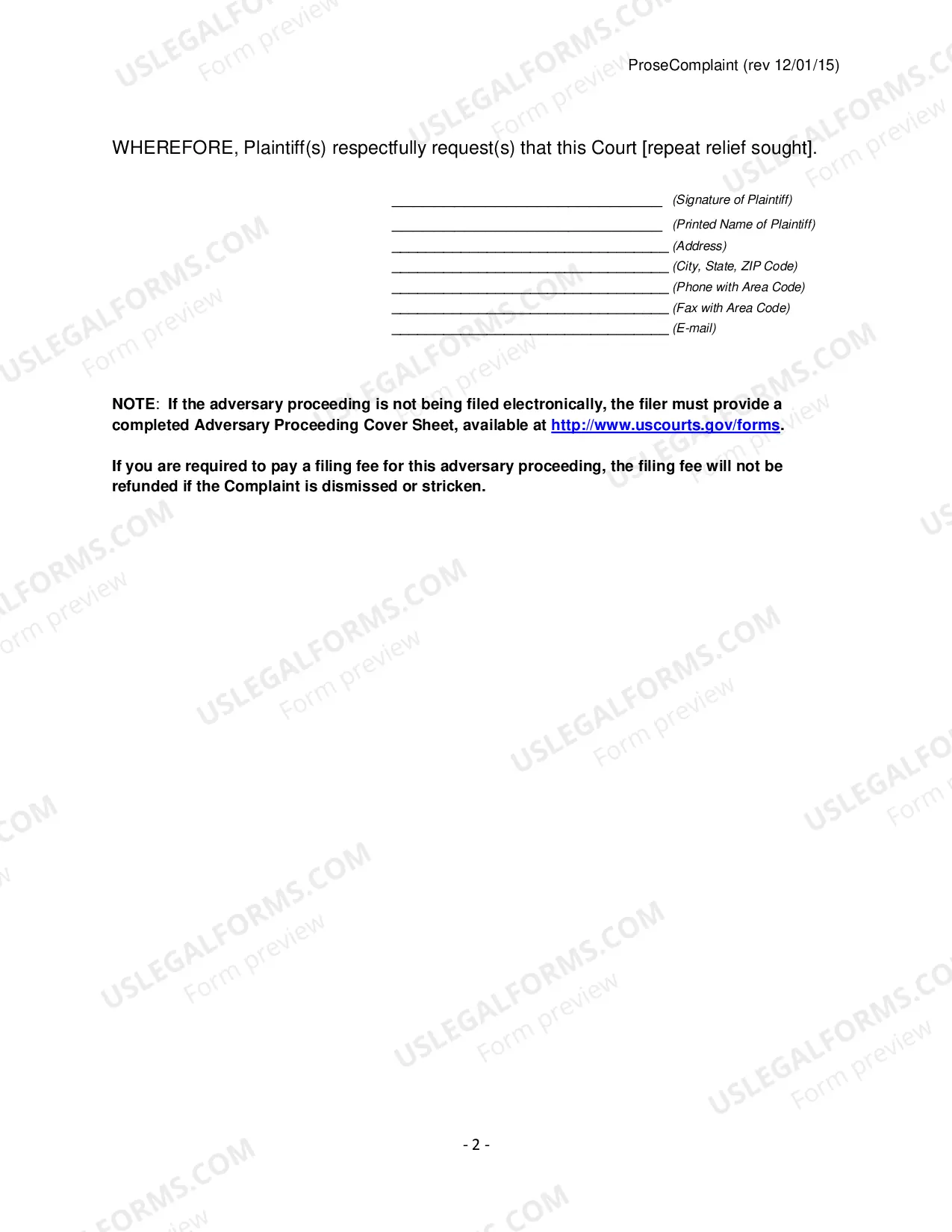 Preview Adversary Complaint forpro seDebtors