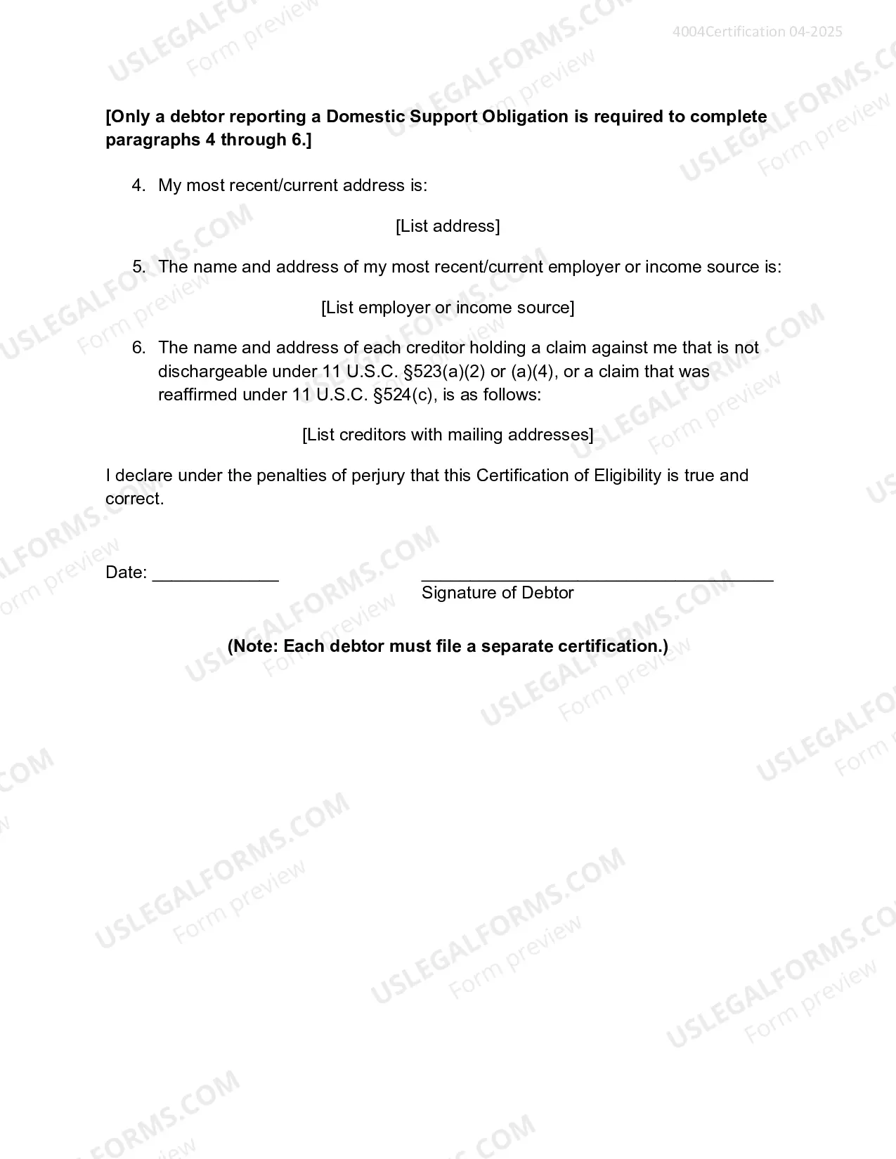 Preview Certification of Eligibility