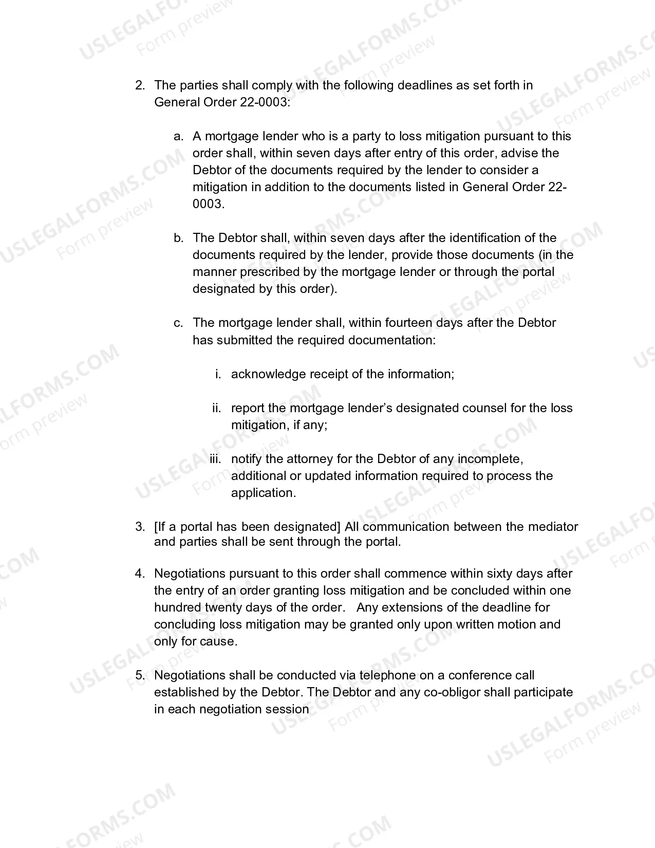 Preview Loss Mitigation, Order