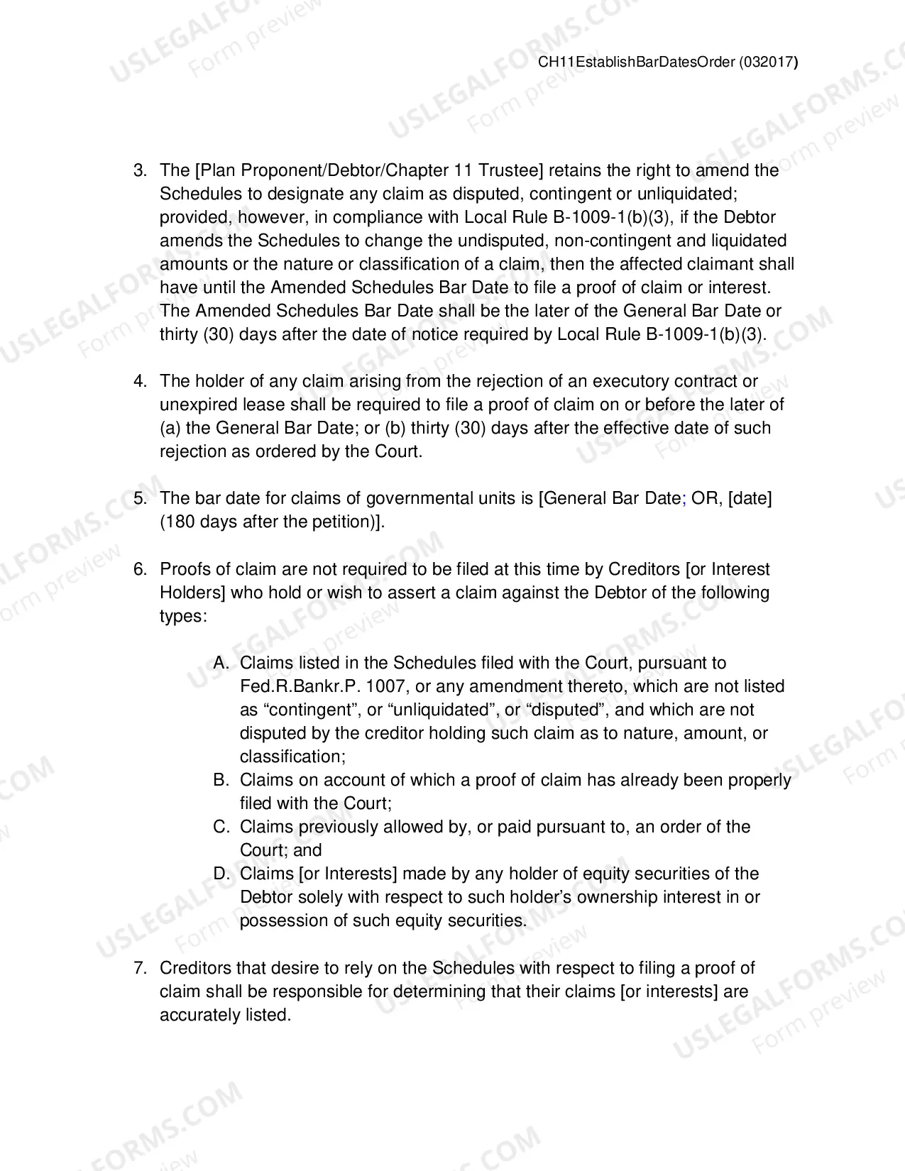 Preview Bar Dates for Filing Proofs of Claim, Motion to Establish,Order (Chapter 11 Only)