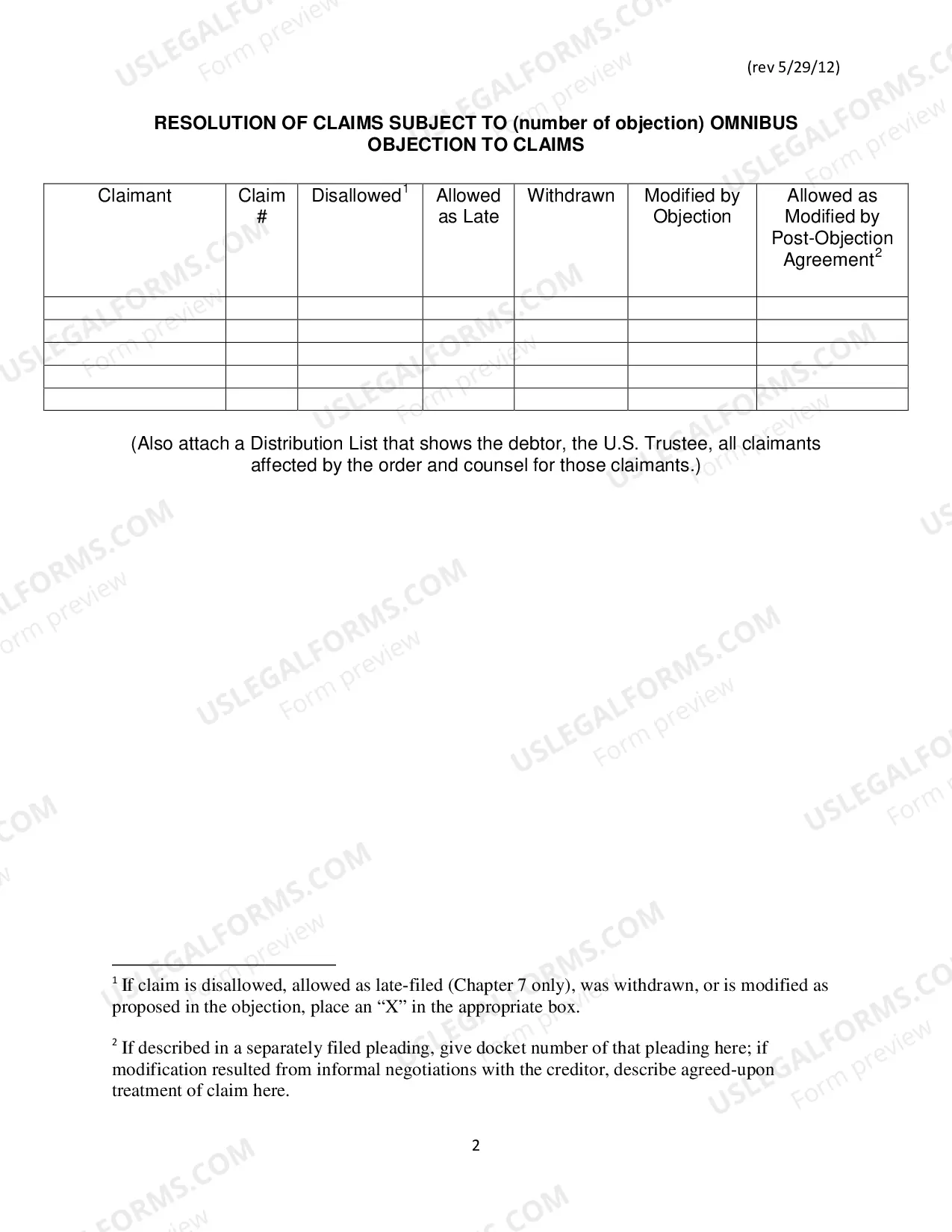 Preview Objection to Claim, Order