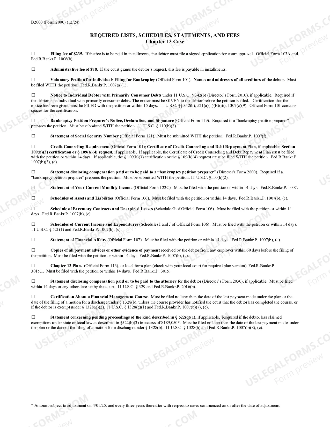 Preview Pro Se Debtor Packet