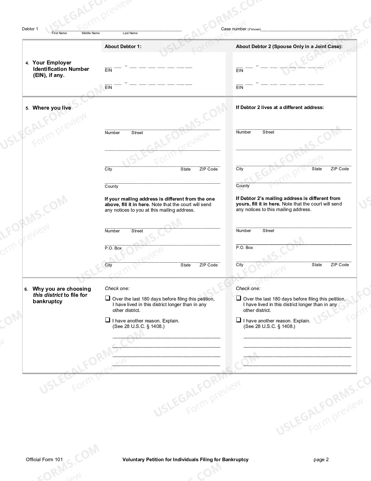 Preview Pro Se Debtor Packet