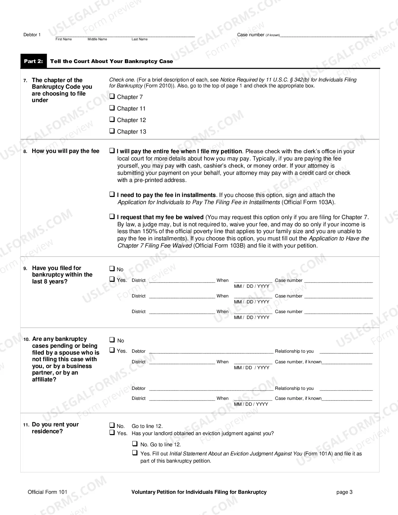 Preview Pro Se Debtor Packet