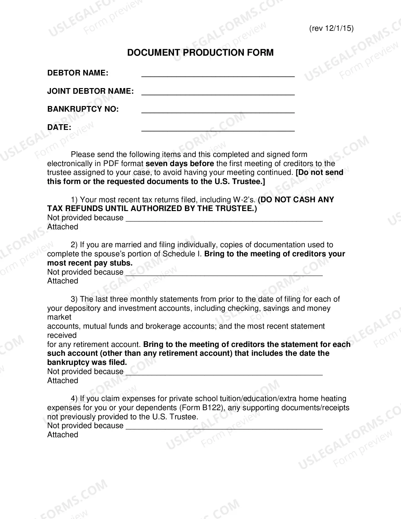 Preview Uniform Document Production(Chapter 7 cases)