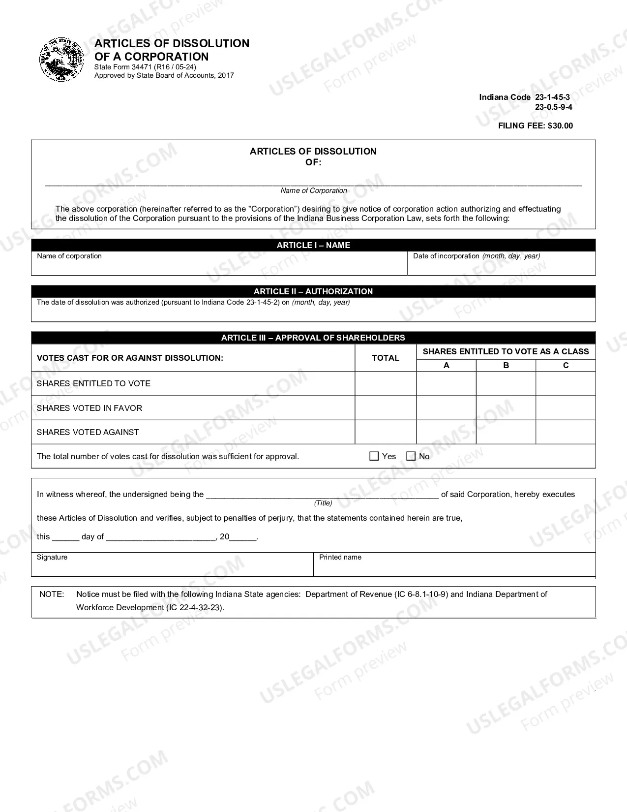 Preview 34471- Articles of Dissolution for a Corporation