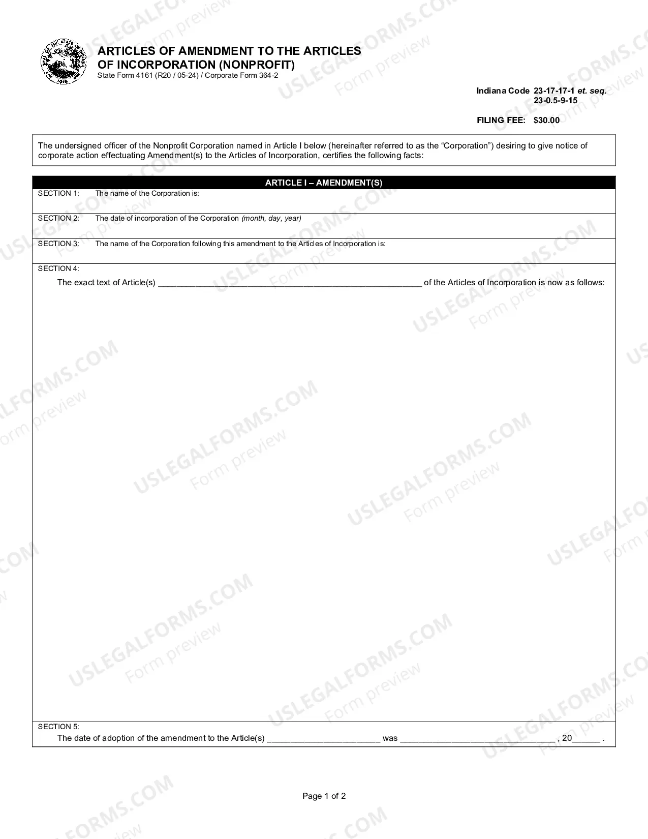 Preview 04161- Articles of Amendment to the Articles of Incorporation (Nonprofit)
