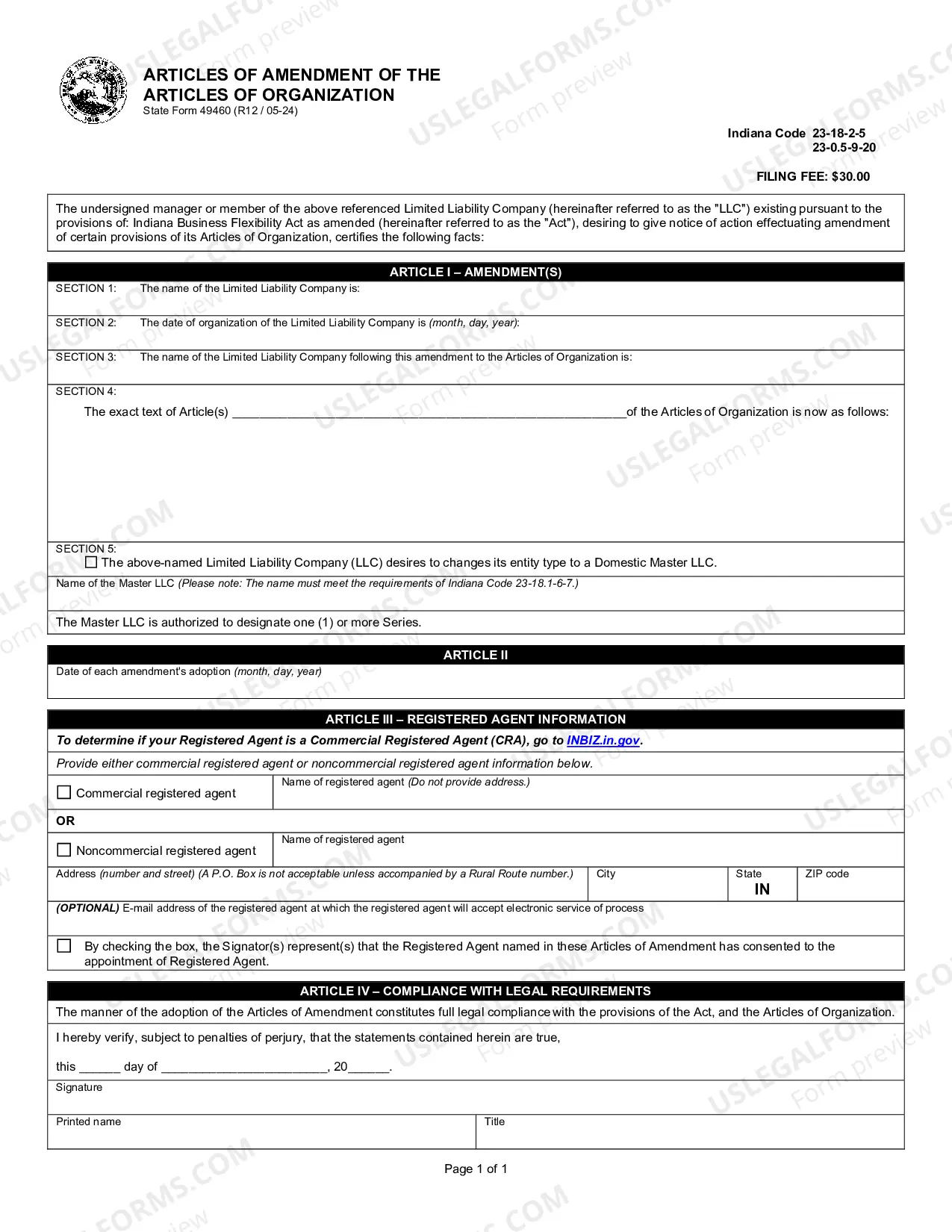Preview 49460- Articles of Amendment to the Articles of Organization