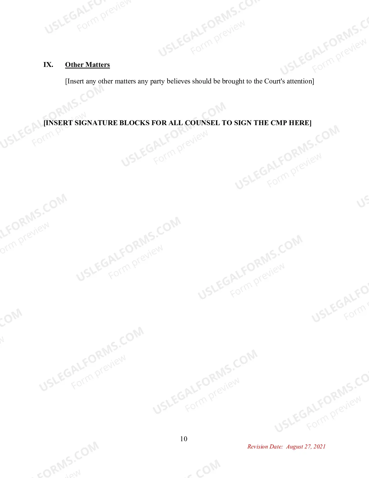 Preview Uniform Case Management Plan