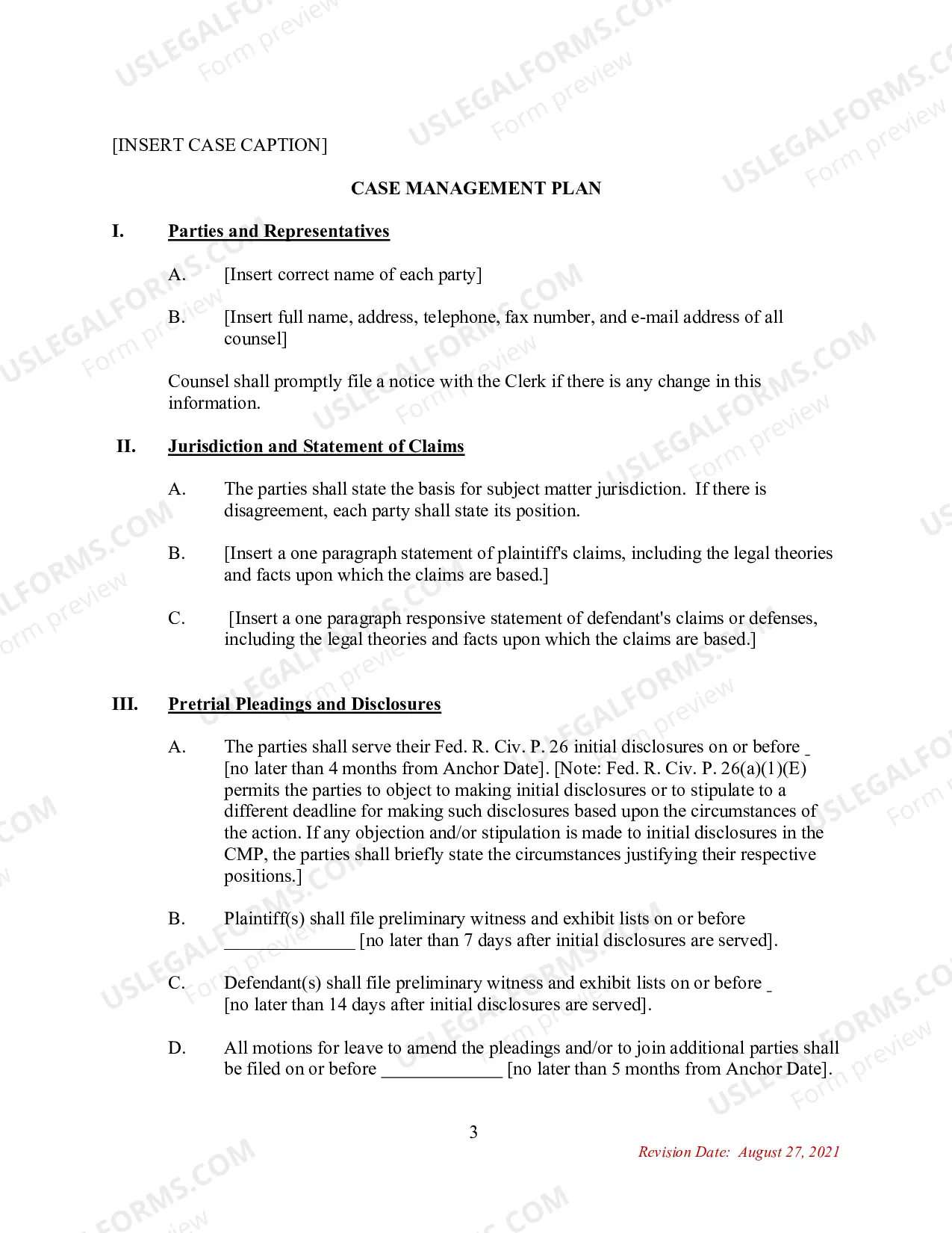 Preview Uniform Case Management Plan