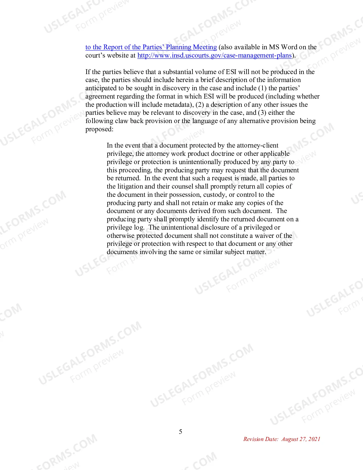 Preview Uniform Case Management Plan