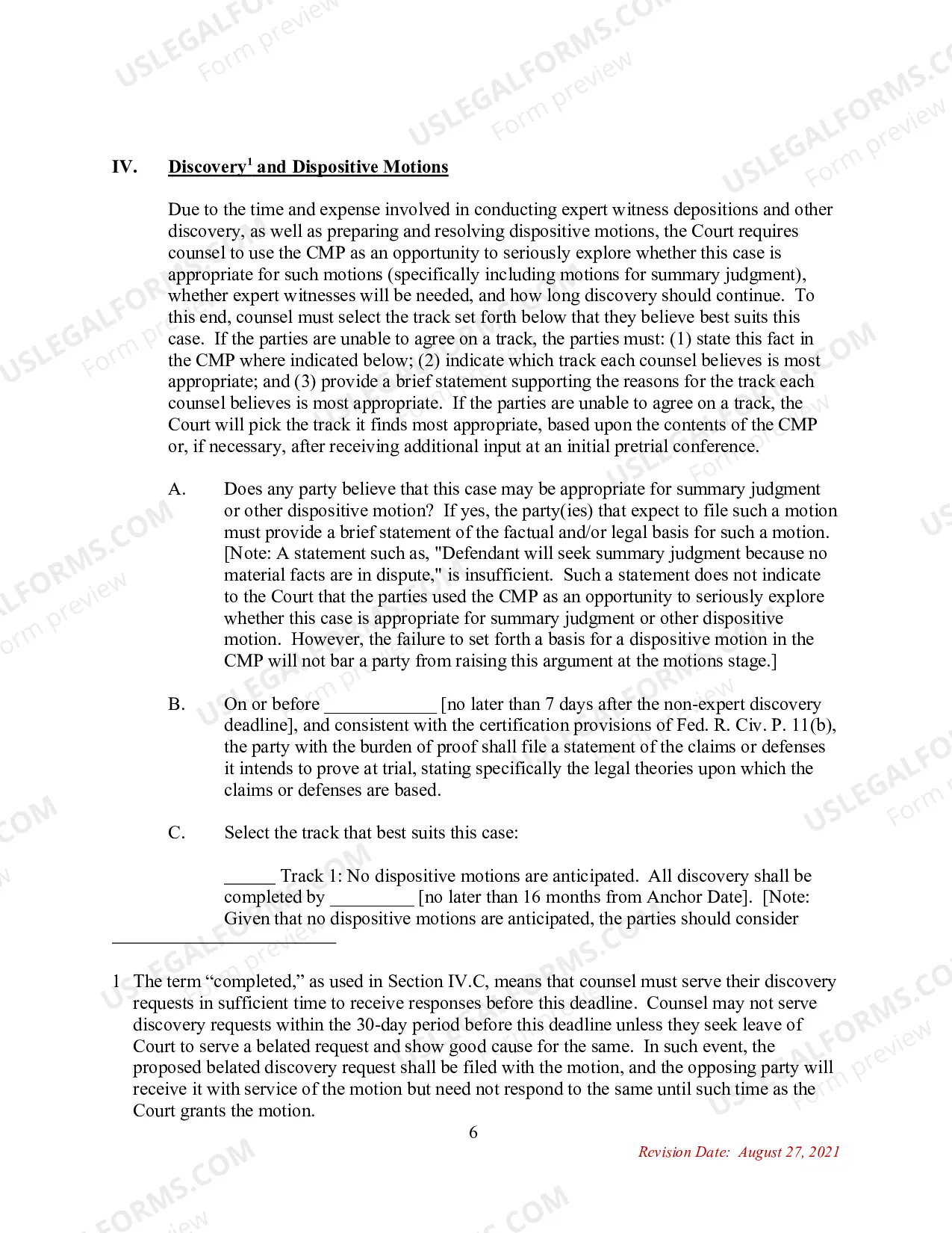 Preview Uniform Case Management Plan