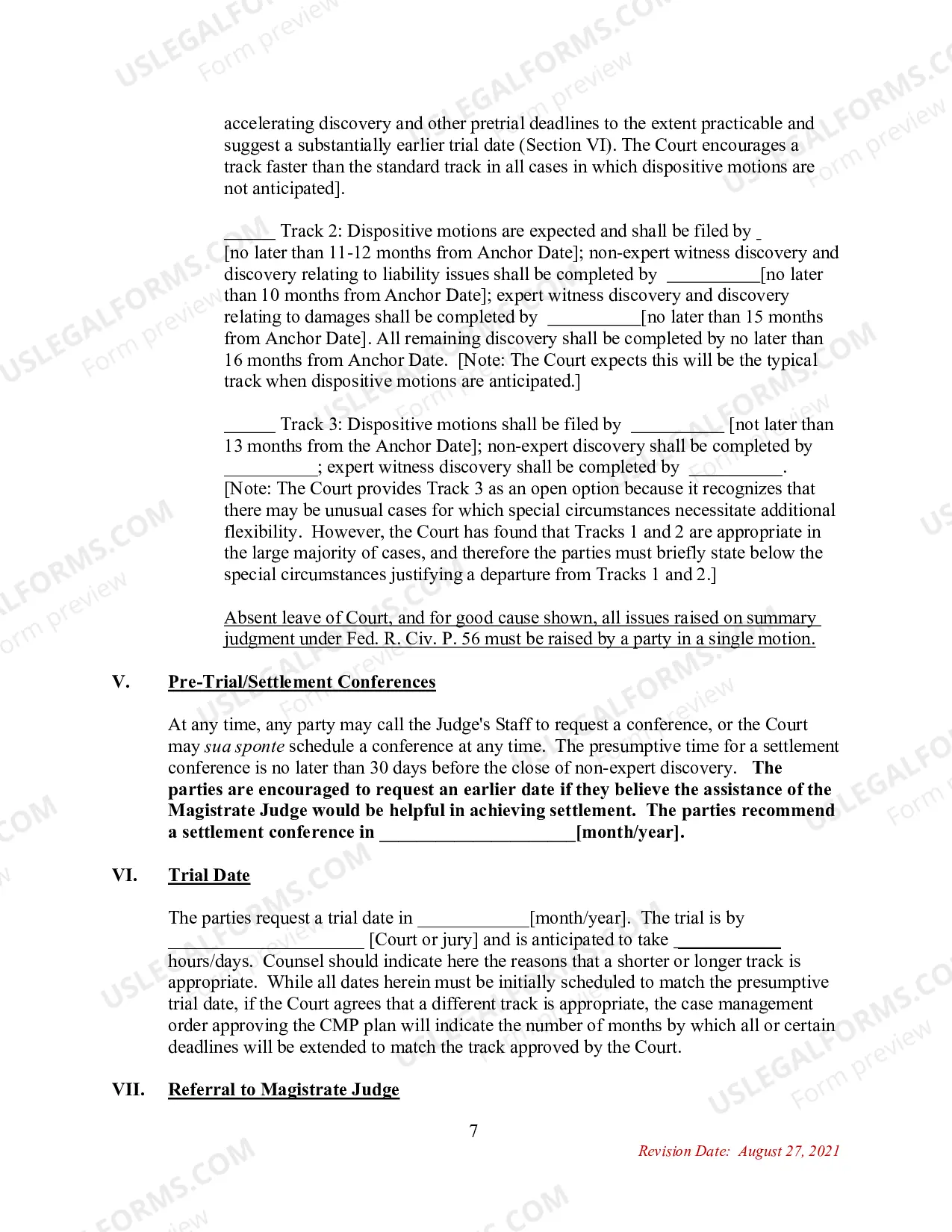 Preview Uniform Case Management Plan