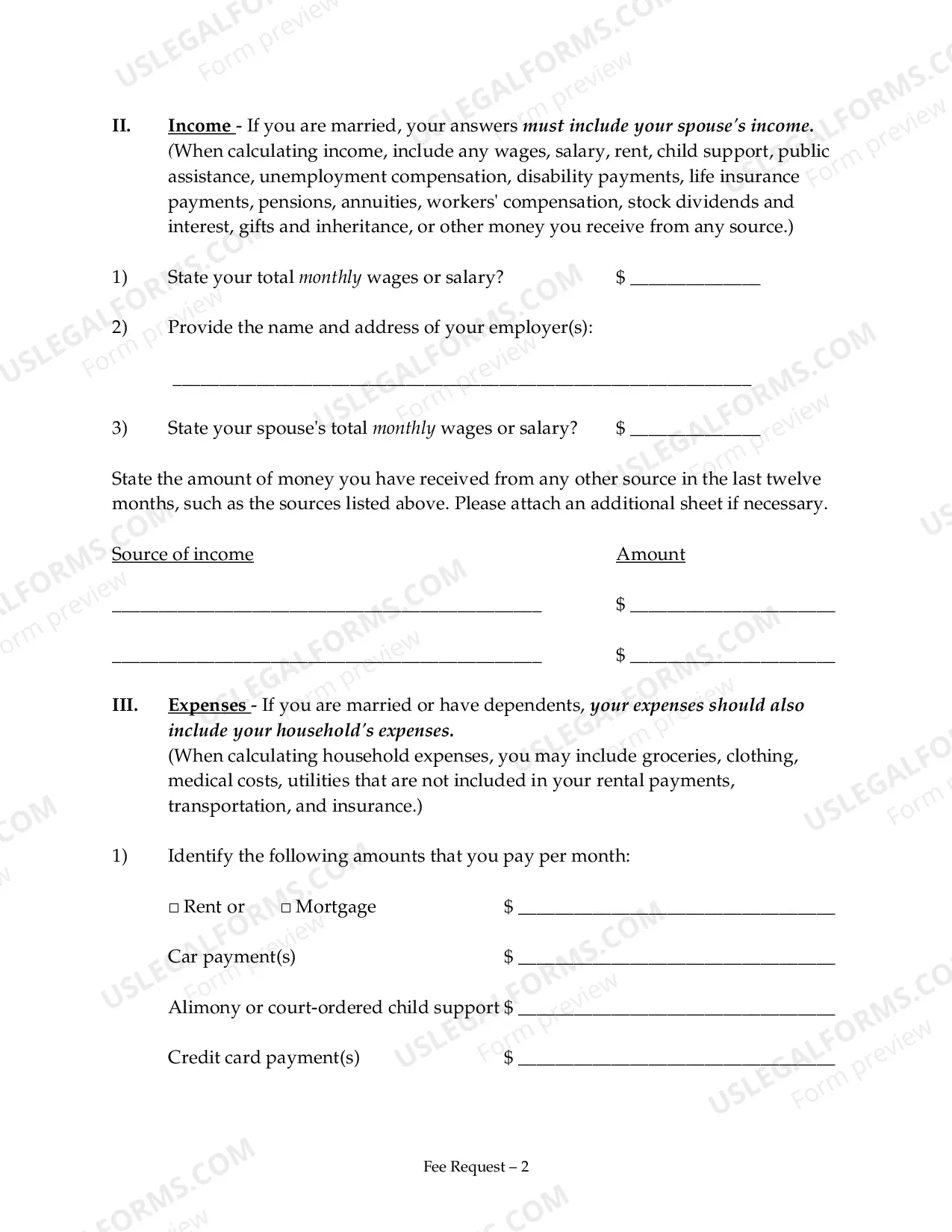 Preview Request to Proceed in District Court Without PrePaying the Filing Fee (Non-Prisoner)