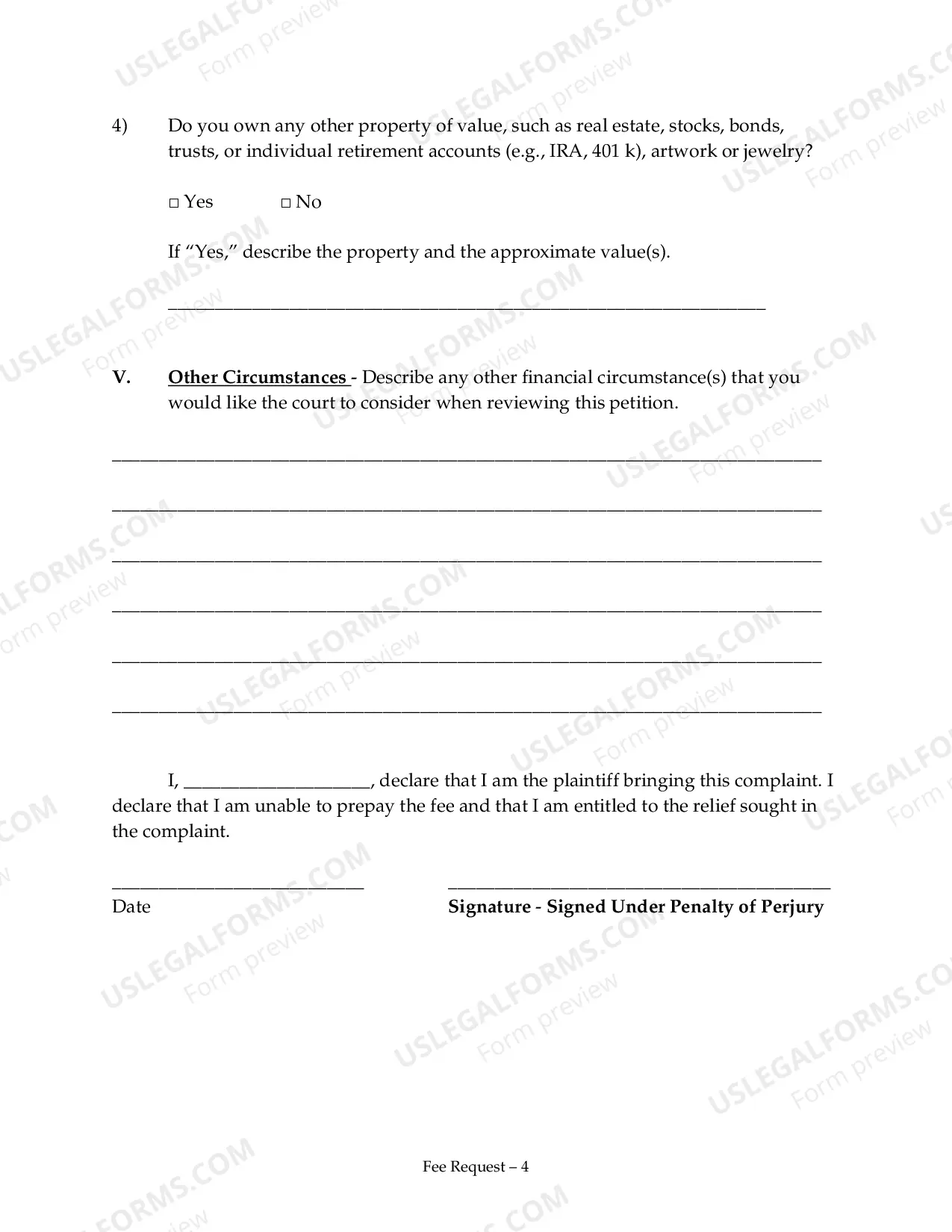 Preview Request to Proceed in District Court Without PrePaying the Filing Fee (Non-Prisoner)
