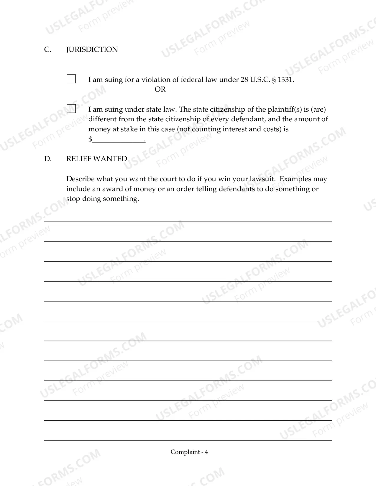 Preview Civil Rights Complaint (Prisoner)