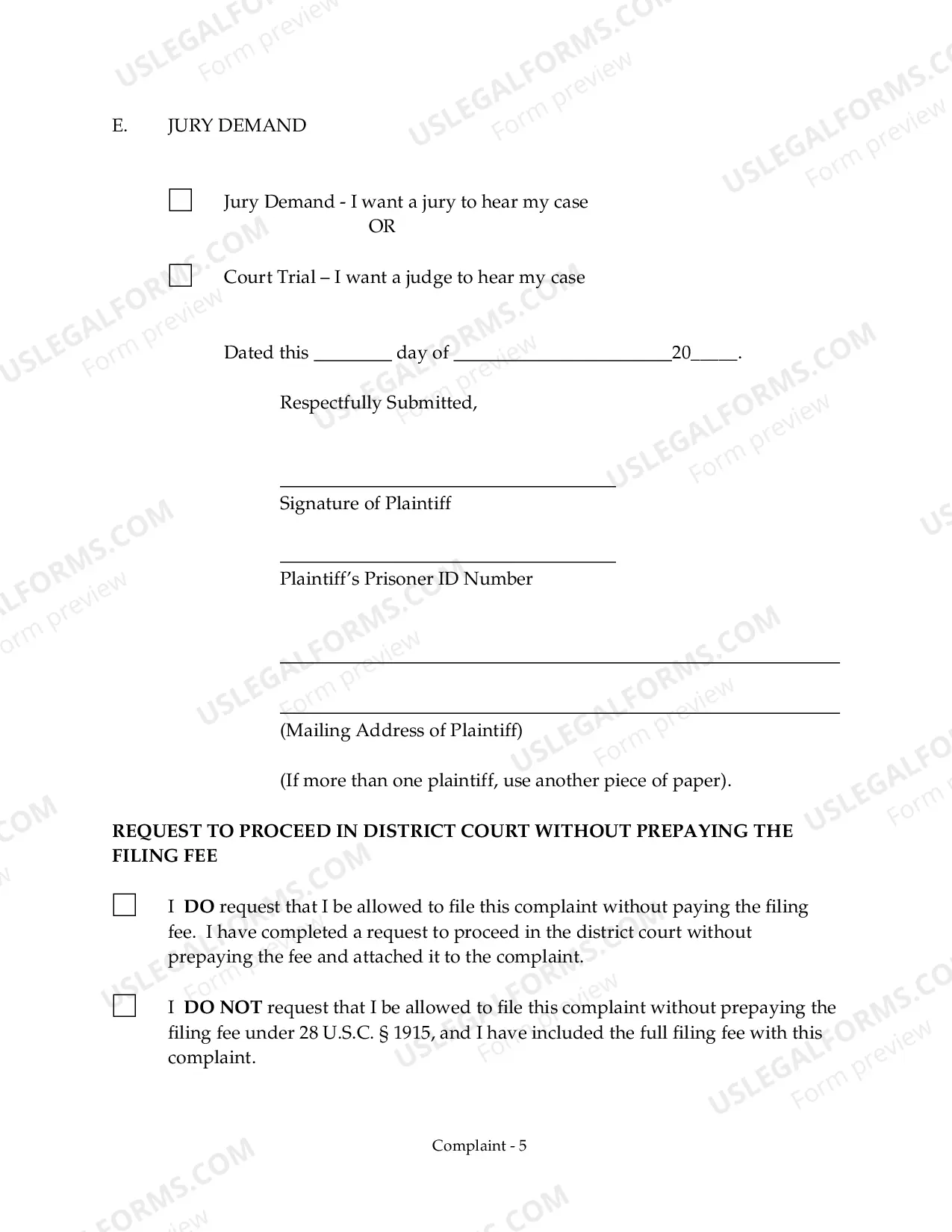Preview Civil Rights Complaint (Prisoner)