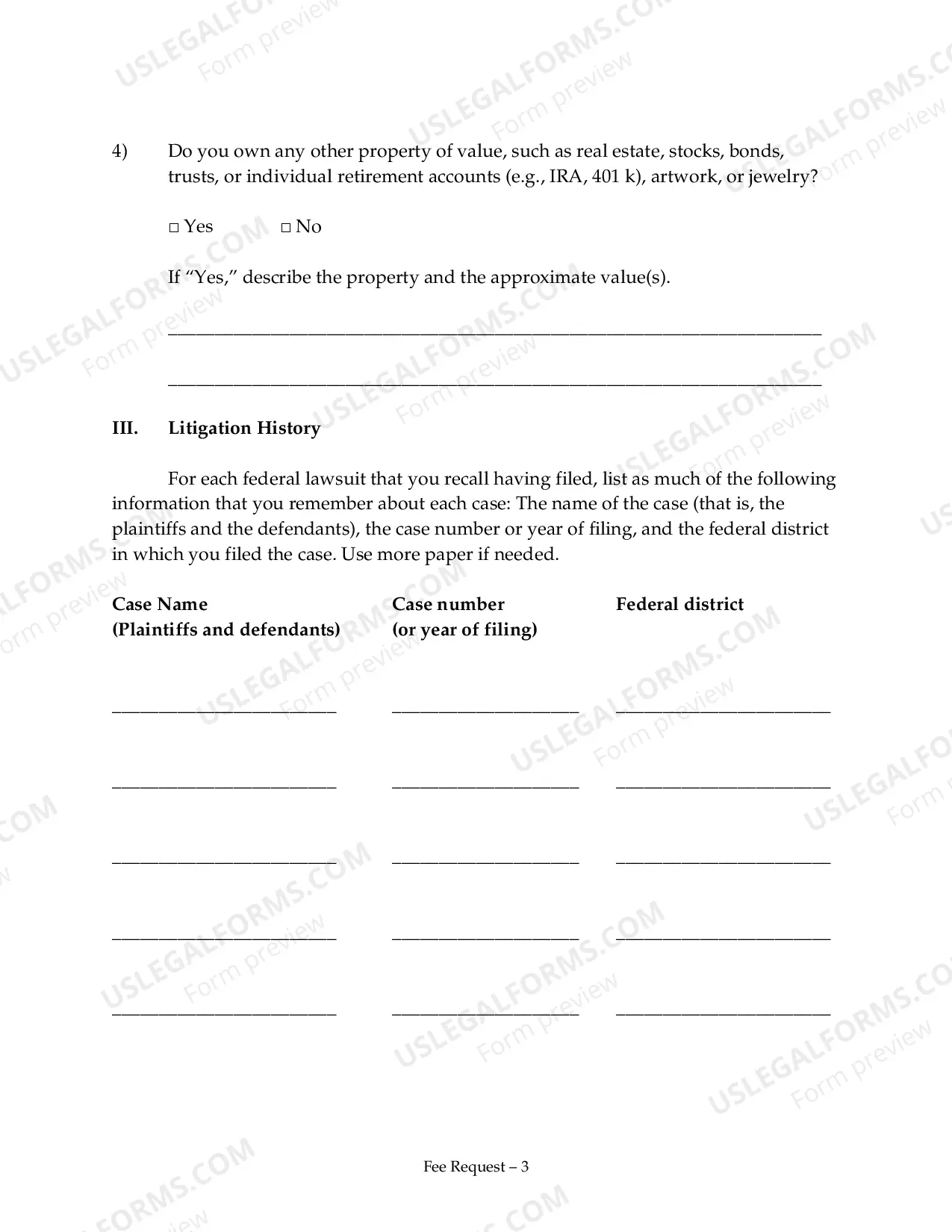Preview Request to Proceed in District Court Without PrePaying the Filing Fee (Prisoner)
