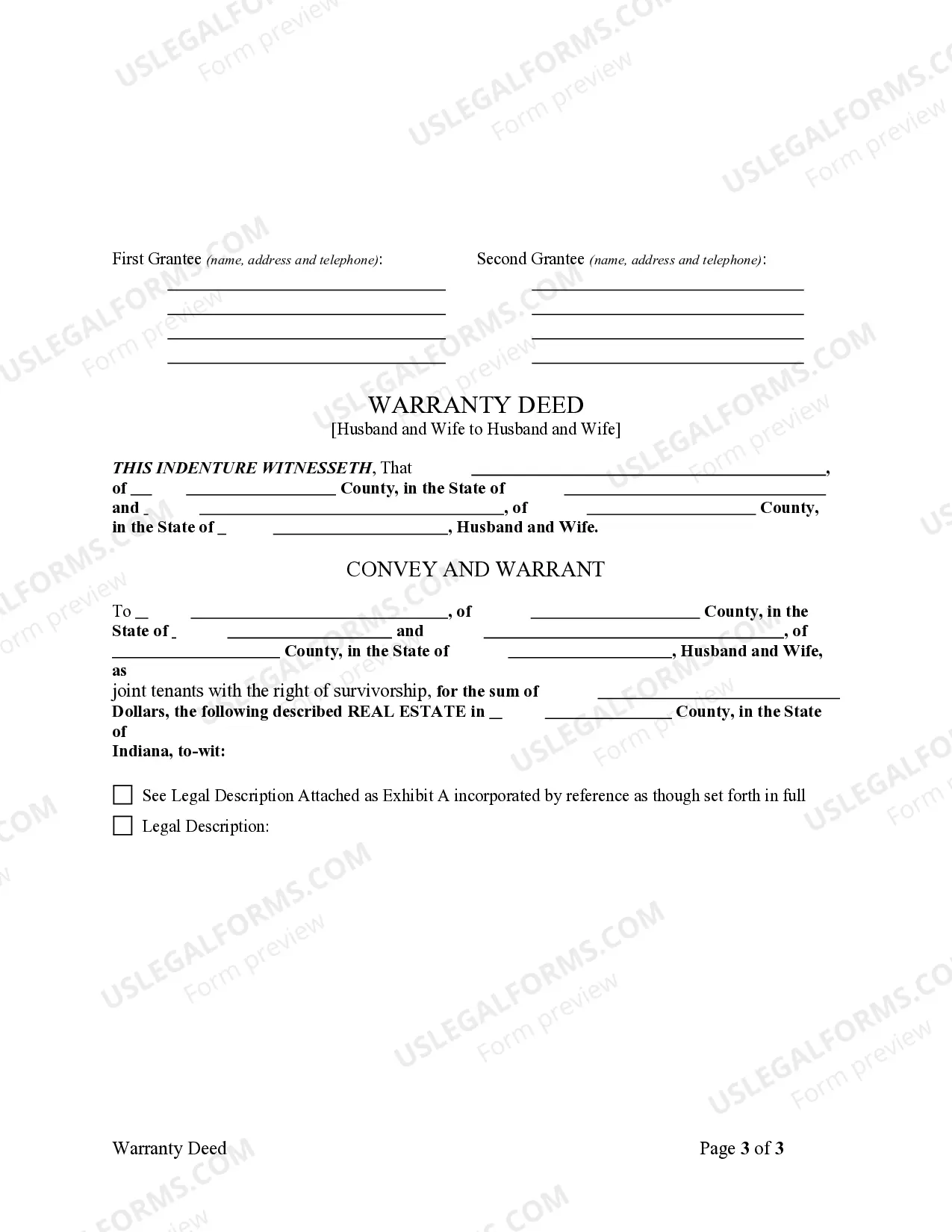 Preview Warranty Deed for Husband and Wife Converting Property from Tenants in Common to Joint Tenancy