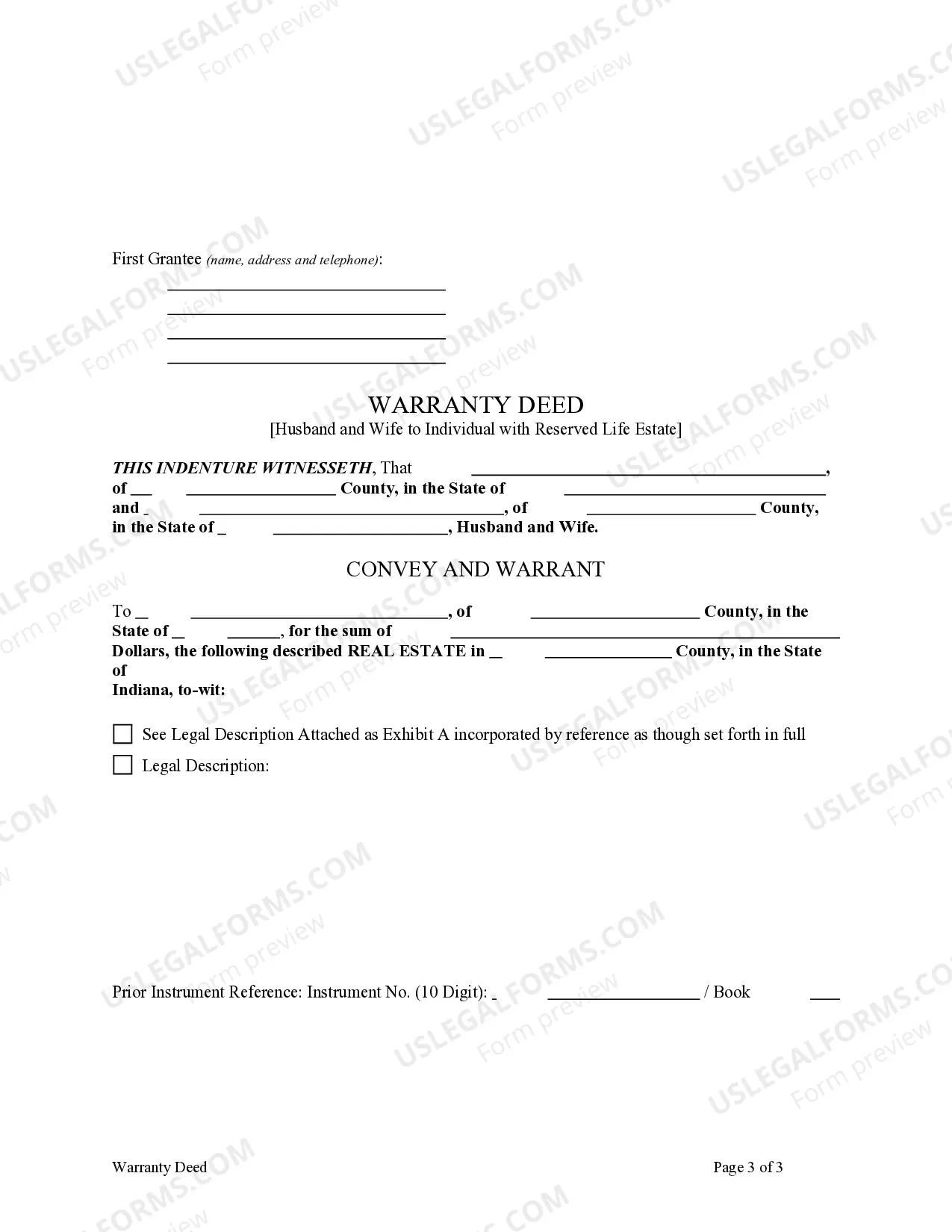 Preview Warranty Deed for Parents to Child with Reservation of Life Estate