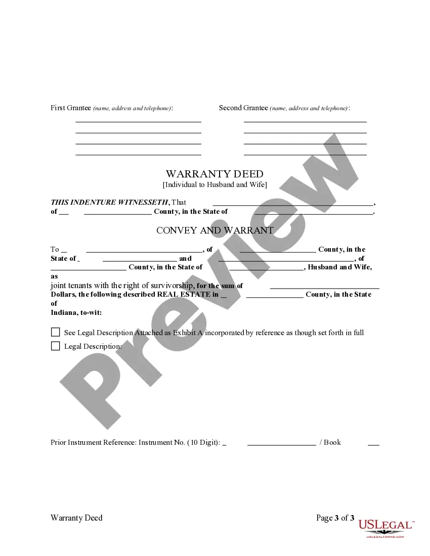 Preview Warranty Deed to Separate Property of One Spouse to Both Spouses as Joint Tenants