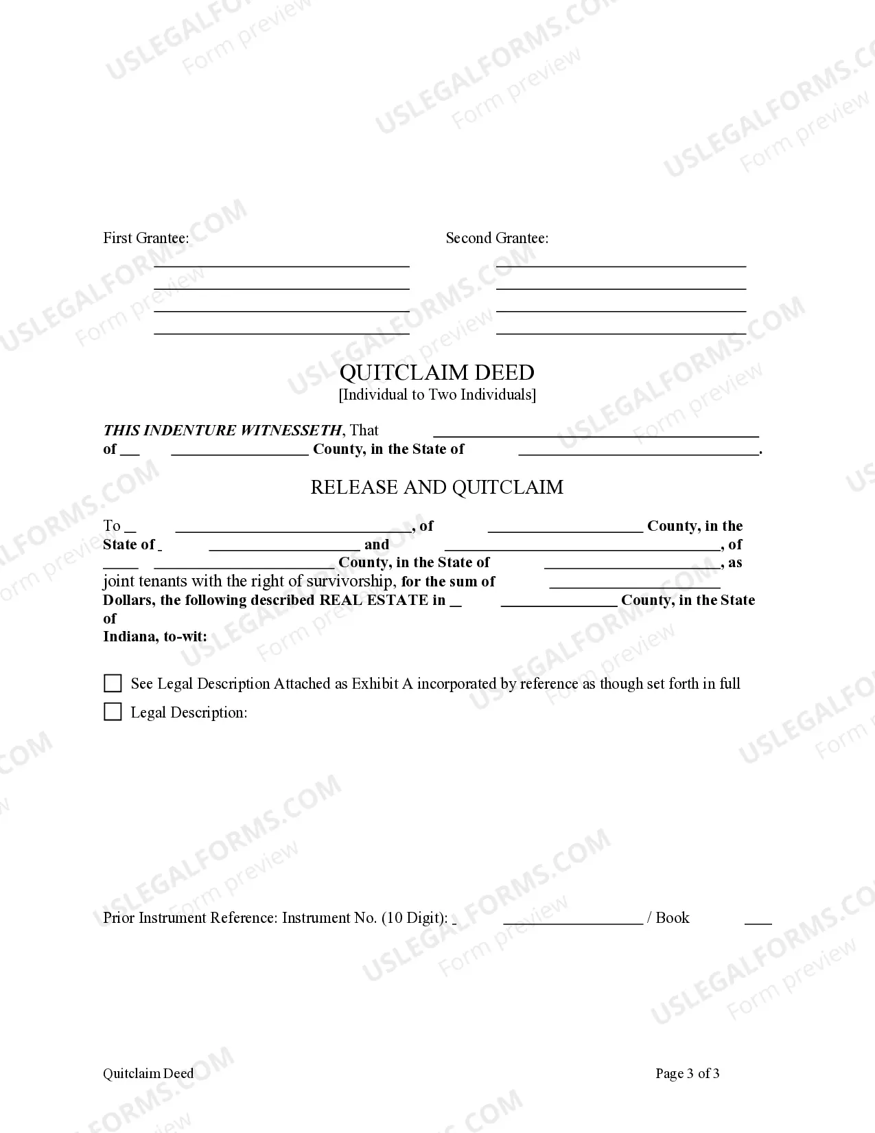 Preview Quitclaim Deed for Individual to Two Individuals as Joint Tenants