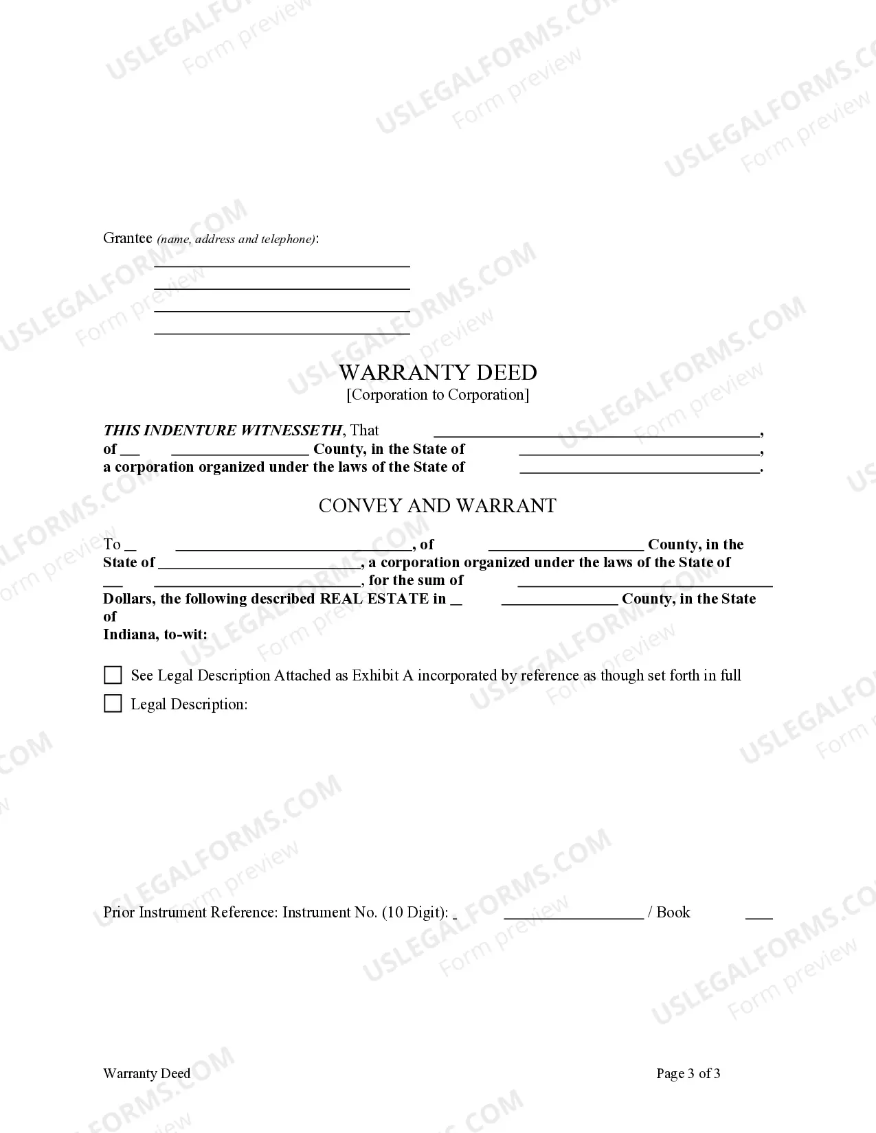 Preview Warranty Deed for Corporation to Corporation