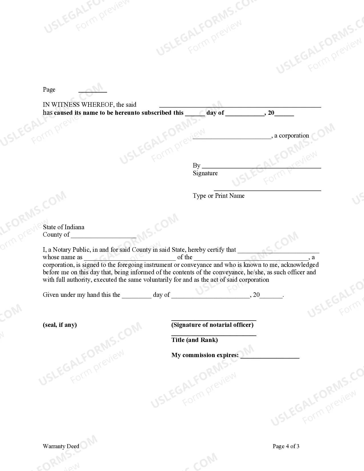 Preview Warranty Deed for Corporation to Corporation