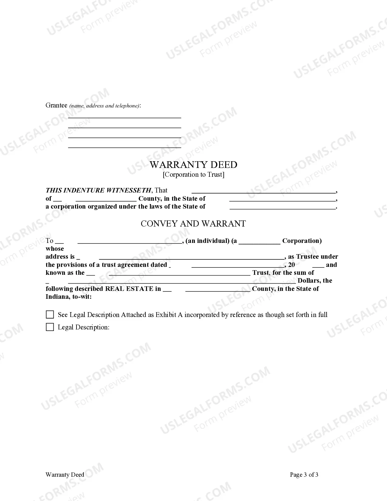 Preview Warranty Deed for Corporation to Trust