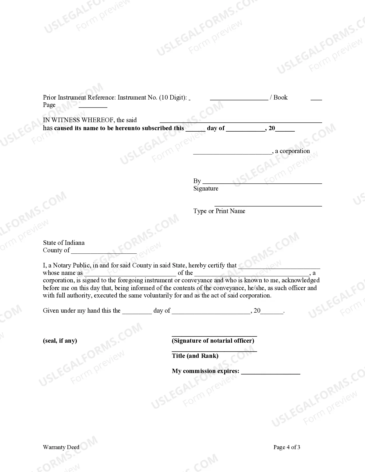 Preview Warranty Deed for Corporation to Trust