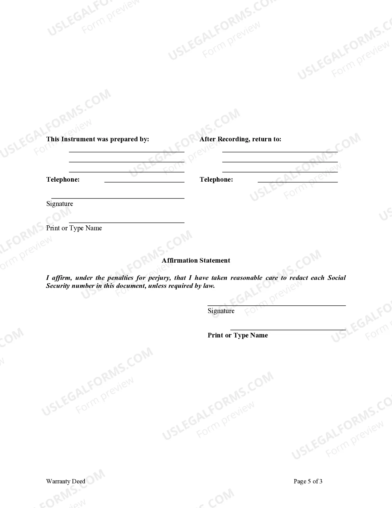 Preview Warranty Deed for Corporation to Trust