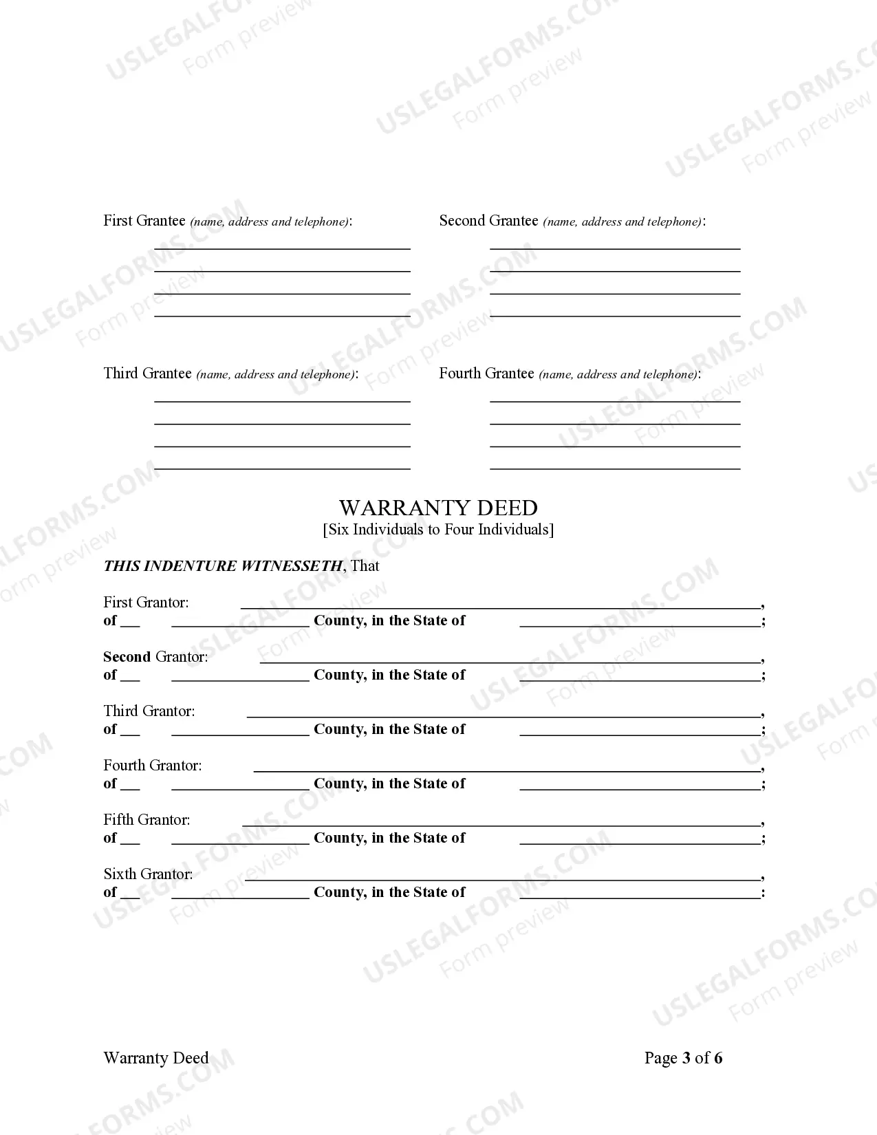 Preview Warranty Deed - Six Individuals to Four Individuals