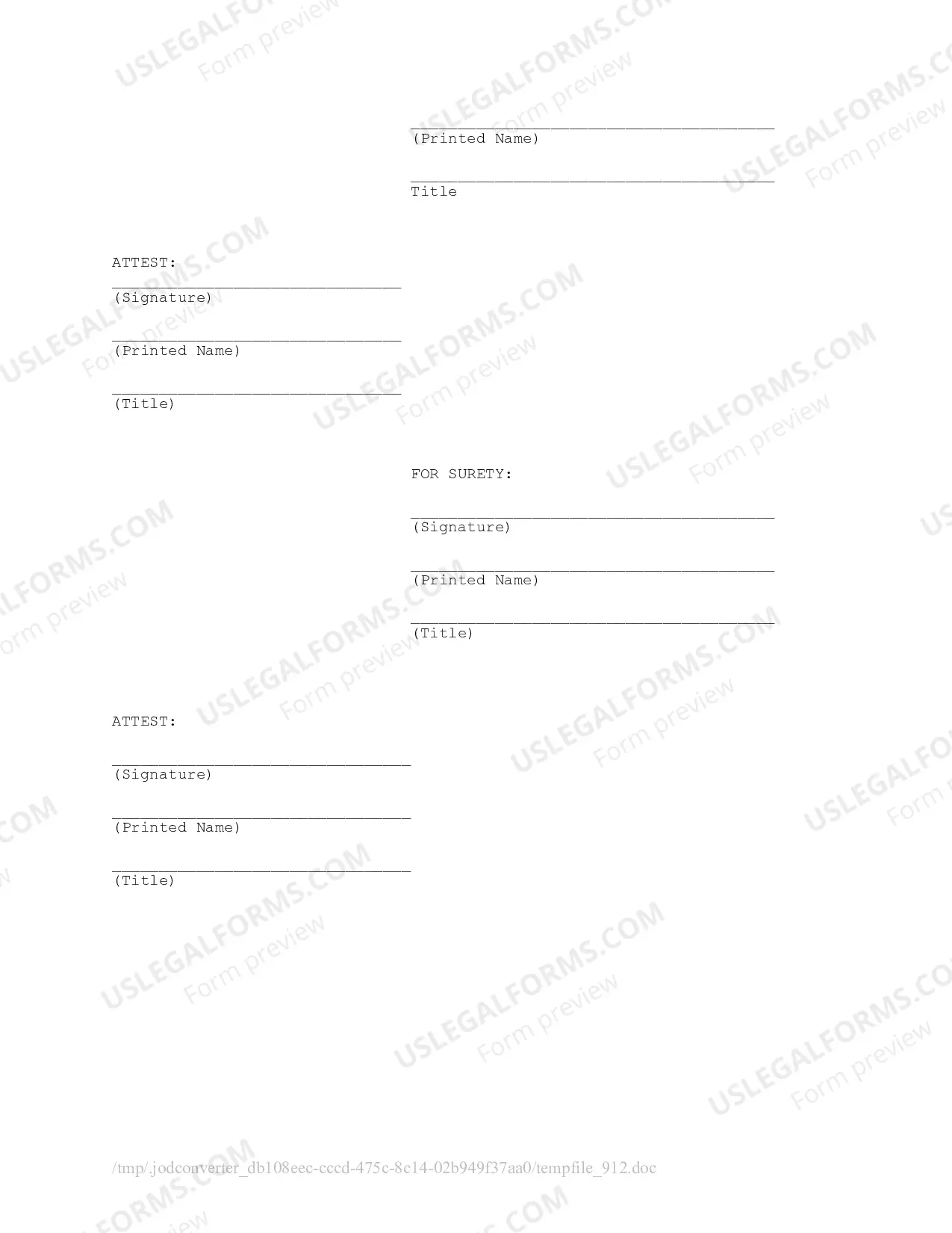 Preview Surety Bond Form