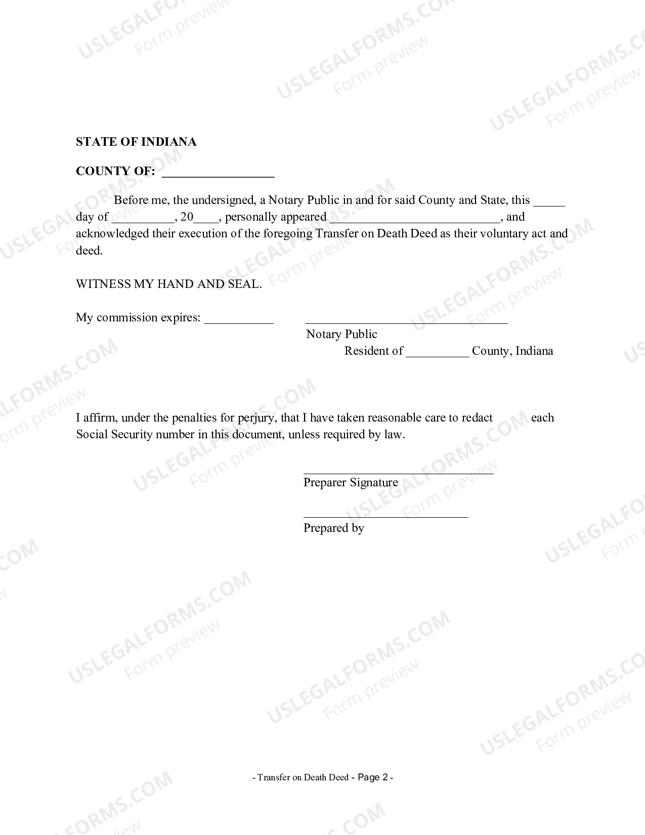 Preview Indiana- Transfer on Death Deed