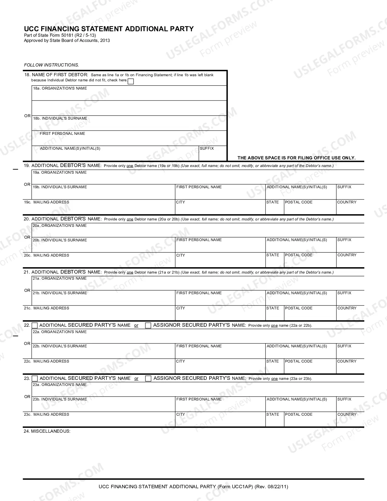 Preview Indiana UCC1 Financing Statement