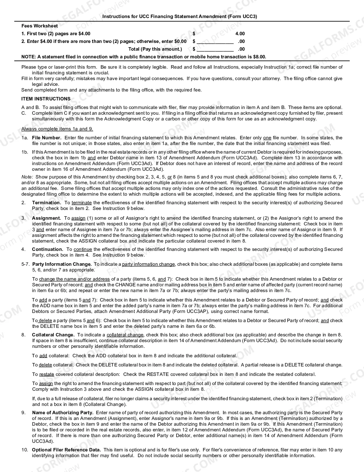 Preview Indiana UCC3 Financing Statement Amendment