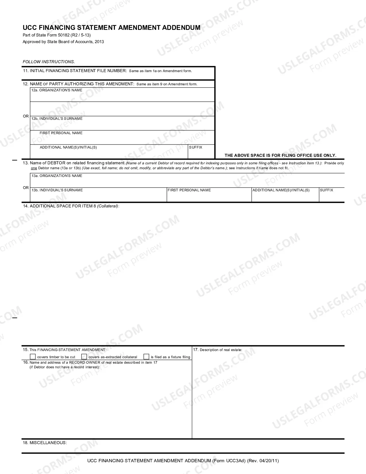 Preview Indiana UCC3 Financing Statement Amendment