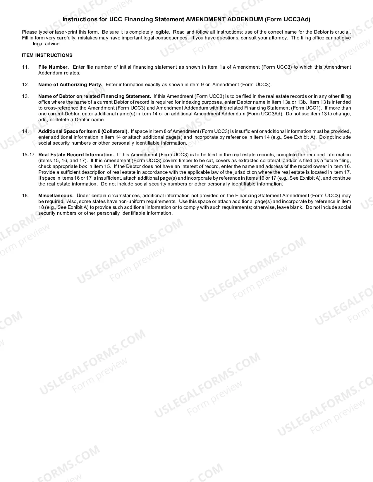 Preview Indiana UCC3 Financing Statement Amendment