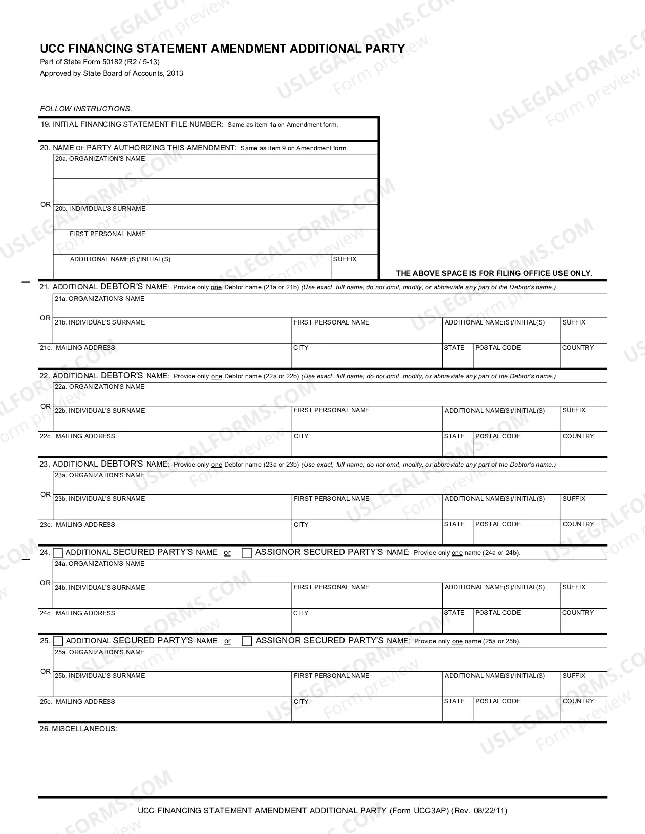 Preview Indiana UCC3 Financing Statement Amendment