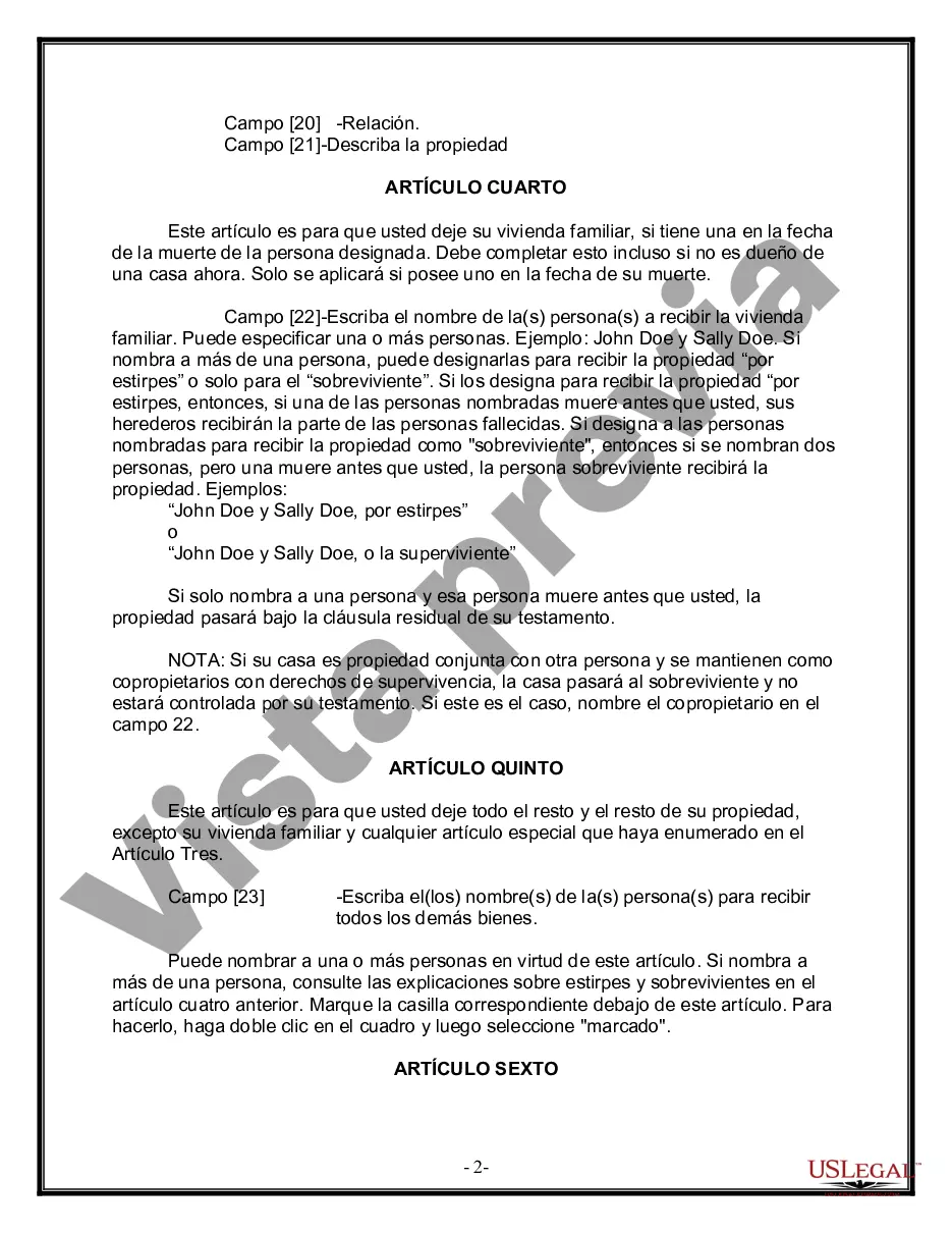 Preview Formulario de última voluntad y testamento legal para persona soltera sin hijos